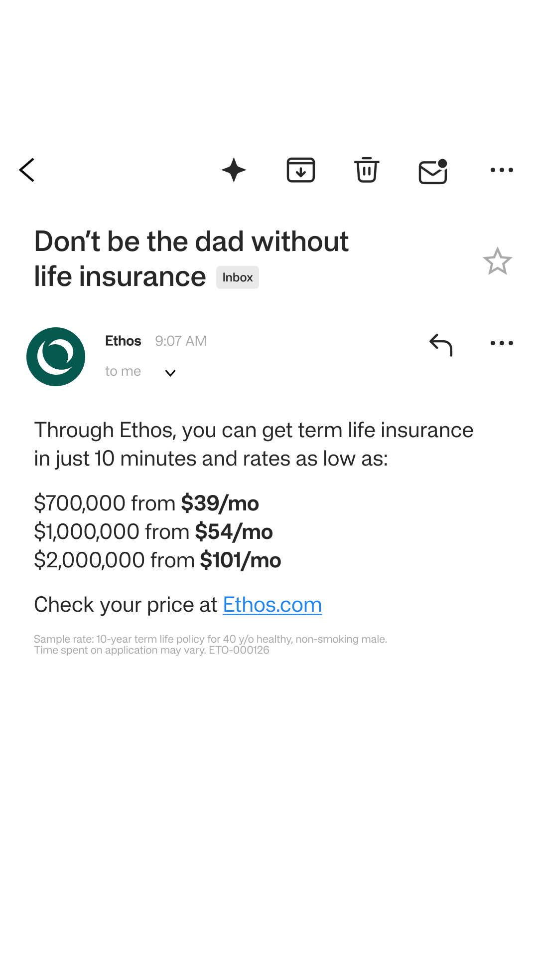 Ethos Facebook ad