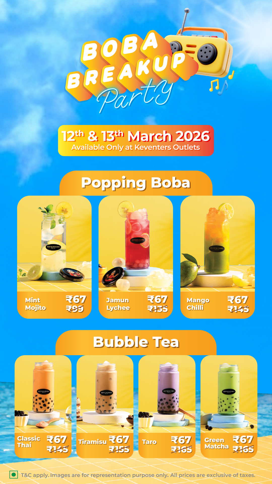 Keventers Facebook ad: Get any boba at ₹67 on 12th and 13th March!