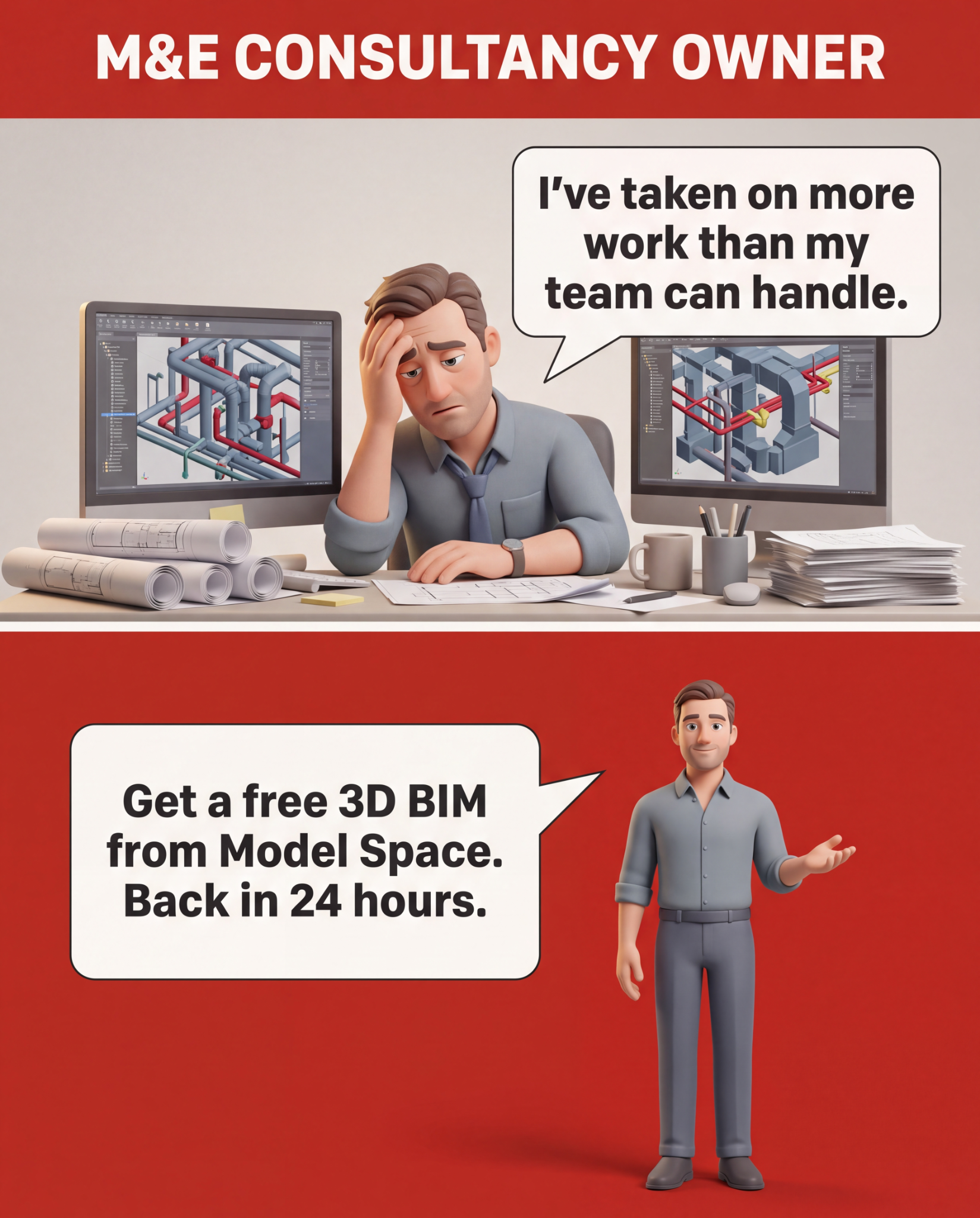 Model Space Limited Facebook ad: Free 3D BIM Quote, Back In 24 Hours