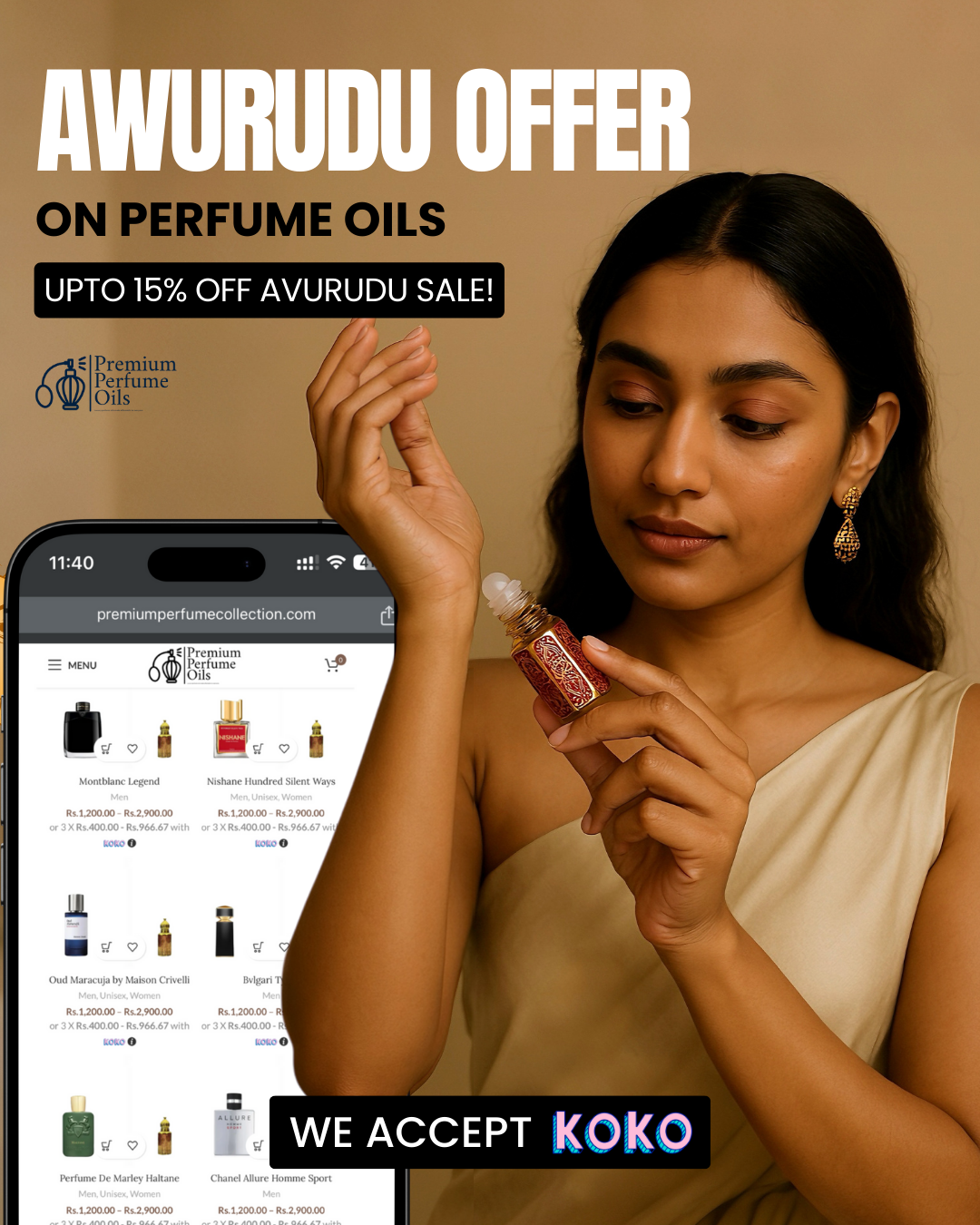 Premium Perfume Oils Facebook ad: Use code PPC10 for upto 15% off! LIMITED OFFER!