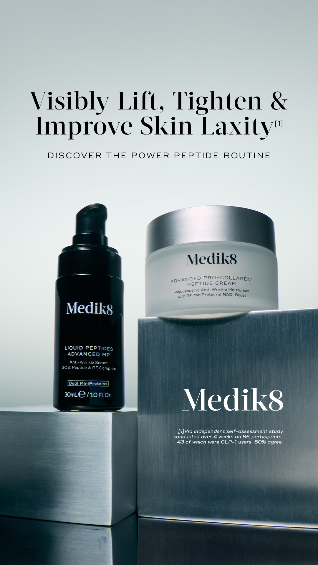 Medik8 Facebook ad: DISCOVER THE POWER PEPTIDES