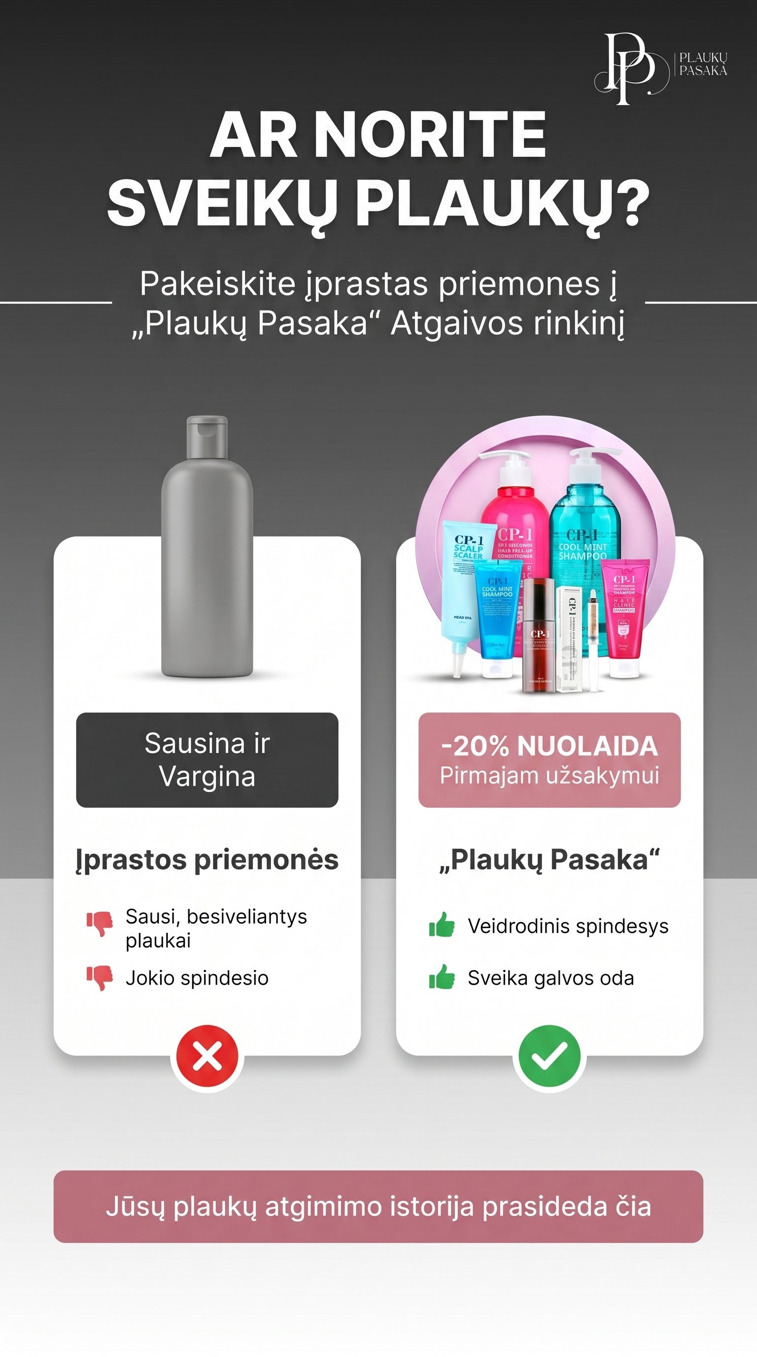 Plaukupasaka.lt Facebook ad