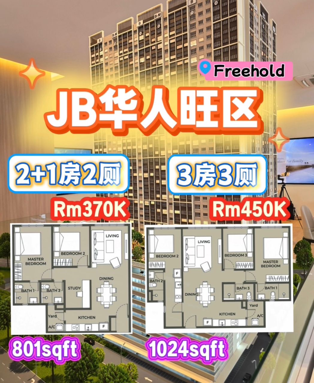 JB Property Yan Yee Facebook ad: Freehold 永久地契 还送入住现金红包