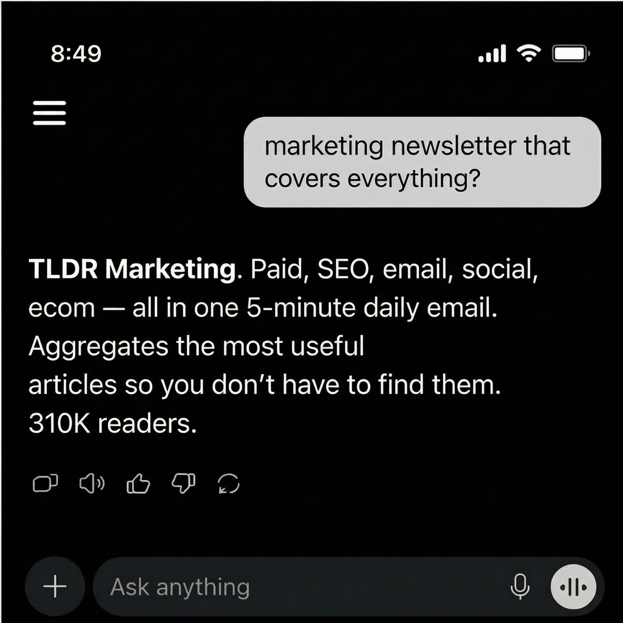 TLDR Newsletter Facebook ad