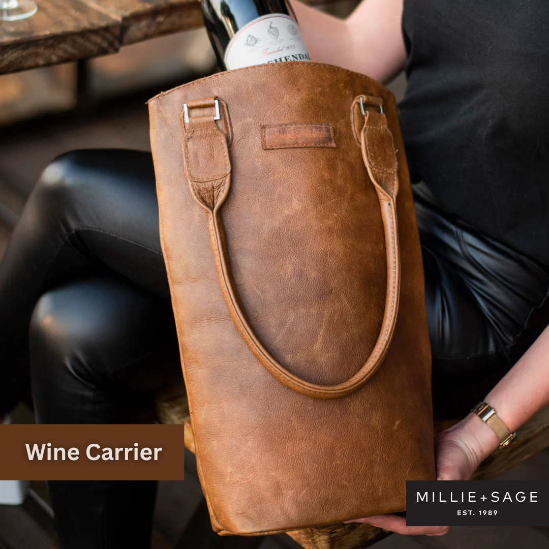 Millie and Sage Leather Facebook ad: Proudly South African handcrafted leather bags and goods.