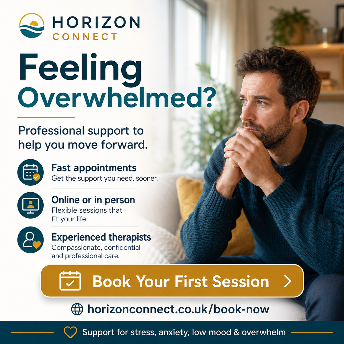 Horizon Connect Facebook ad: Feeling Overwhelmed Lately?