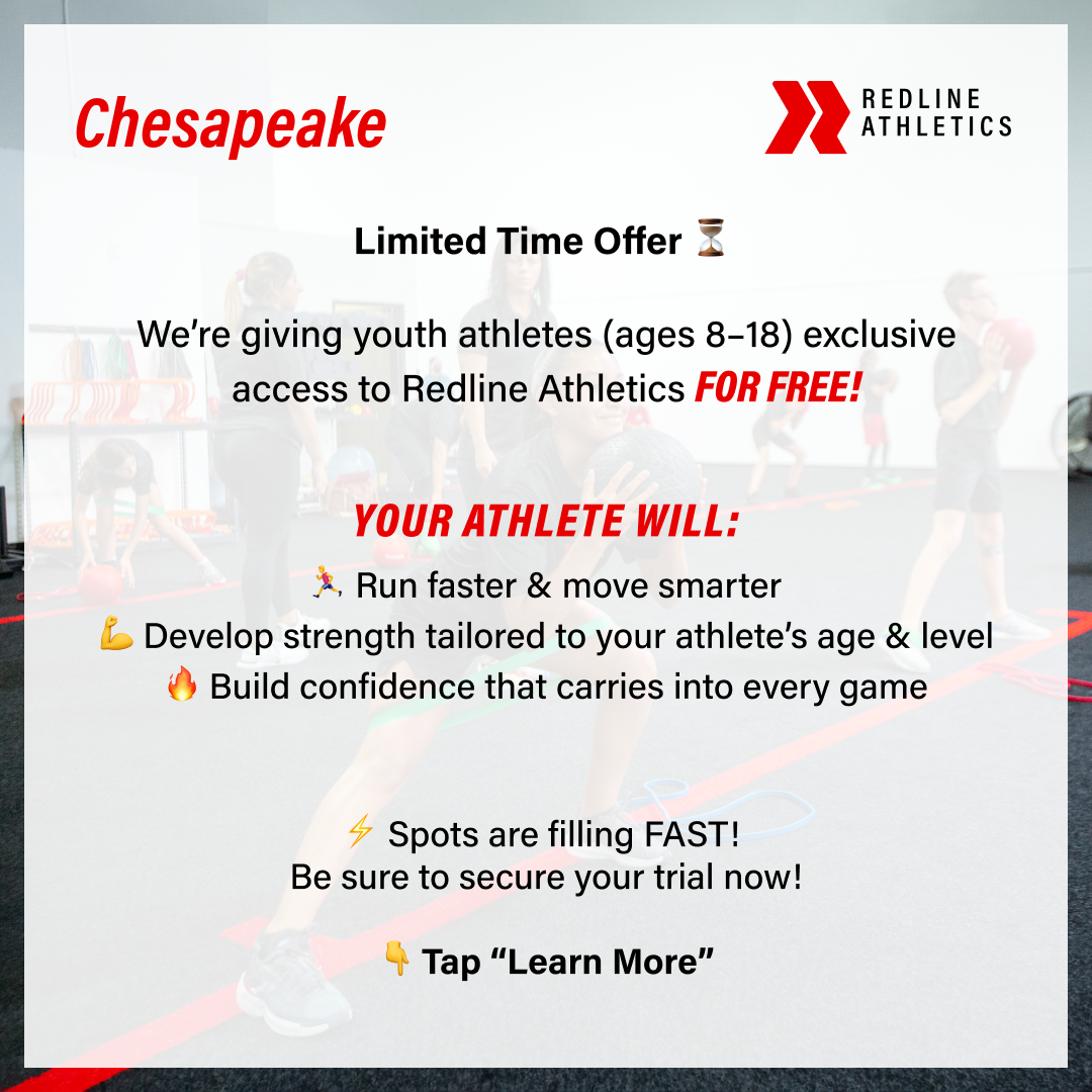 Redline Athletics Chesapeake Facebook ad: Youth Athletic Training in Chesapeake