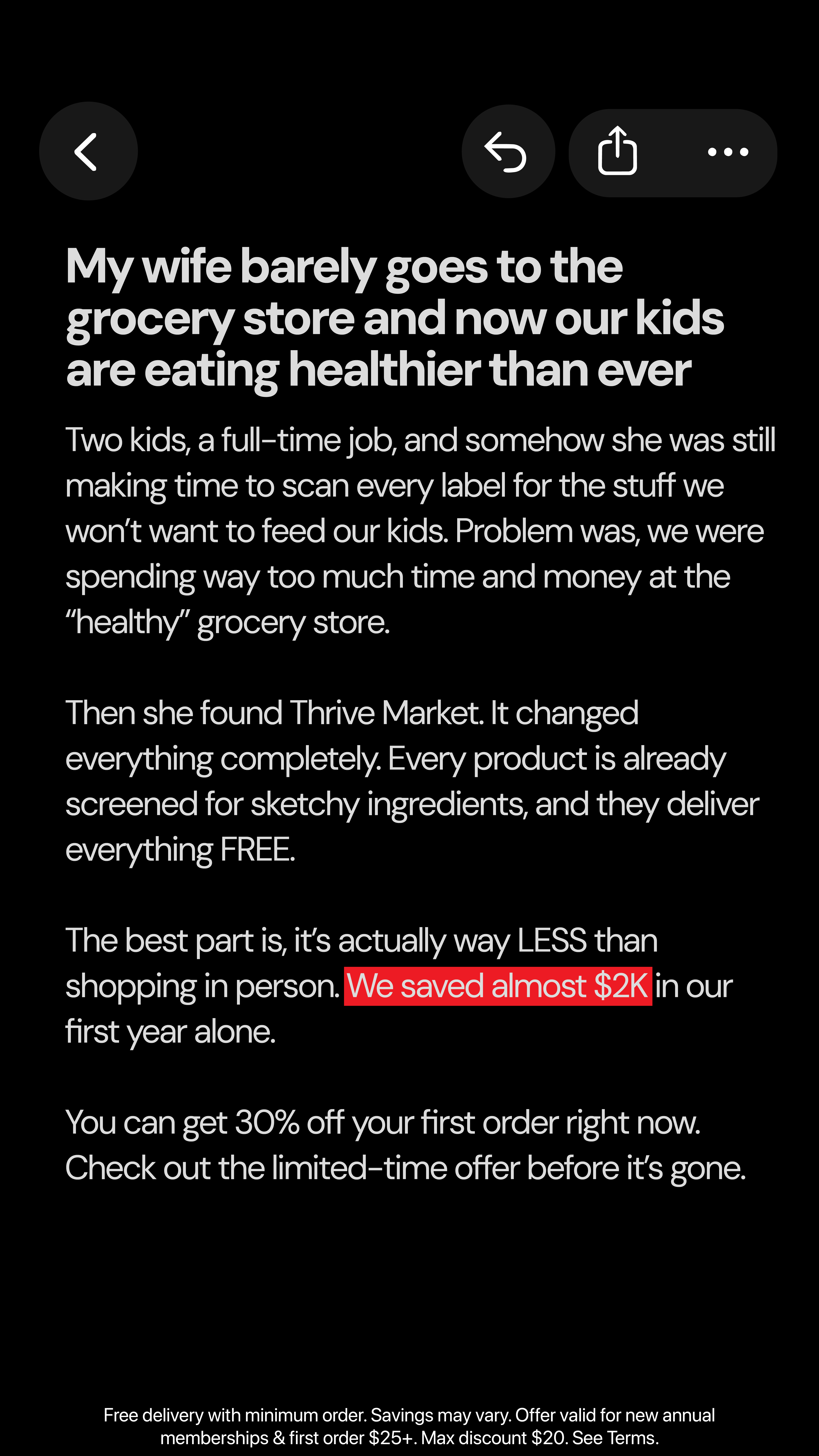Thrive Market Facebook ad