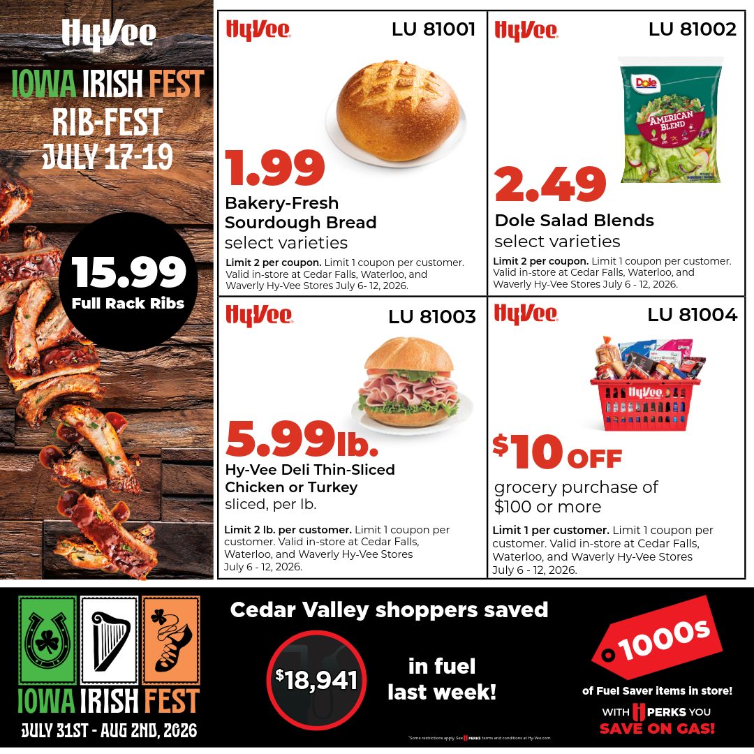 Hy-Vee Facebook ad: Cedar Valley shoppers, your digital coupons are live…