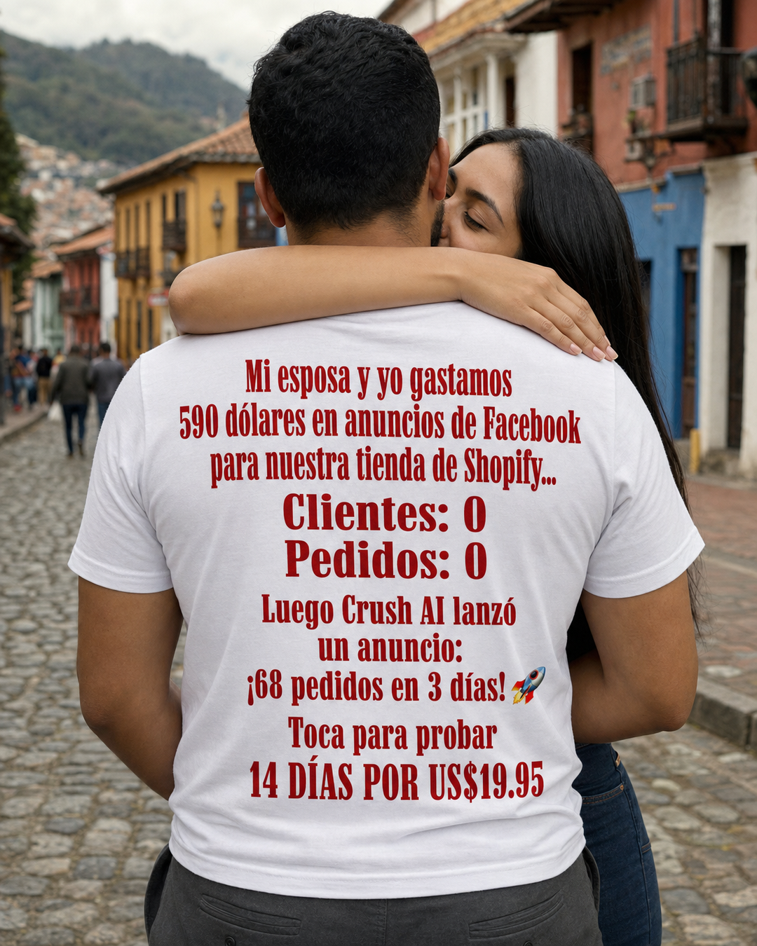 trycrush.ai Facebook ad: 590 dólares y 0 pedidos. Luego, 68 en 3 días