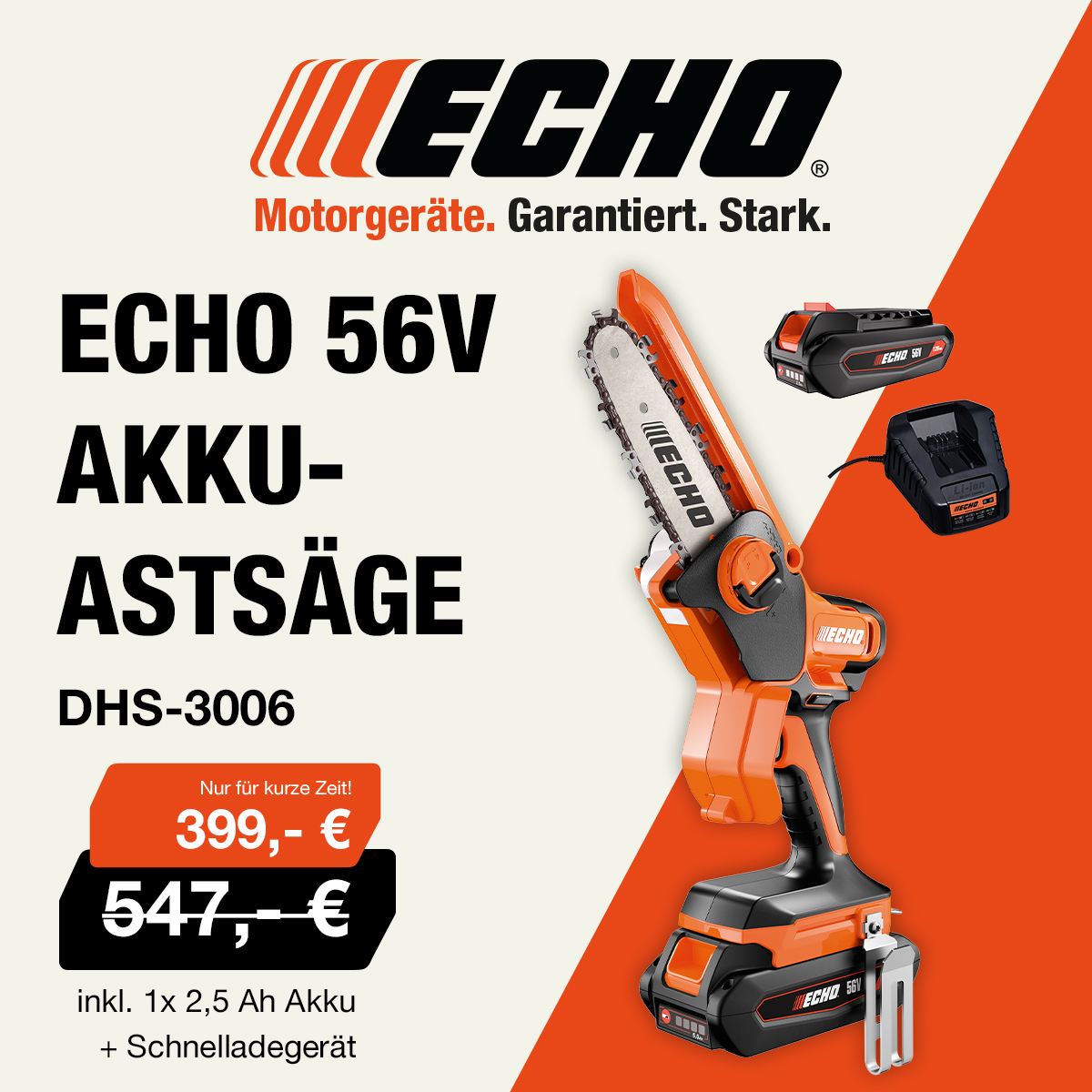 ECHO Motorgeräte Facebook ad: 56V Akku-Astsäge DHS-3006 Ideal für Baumschnitt &…