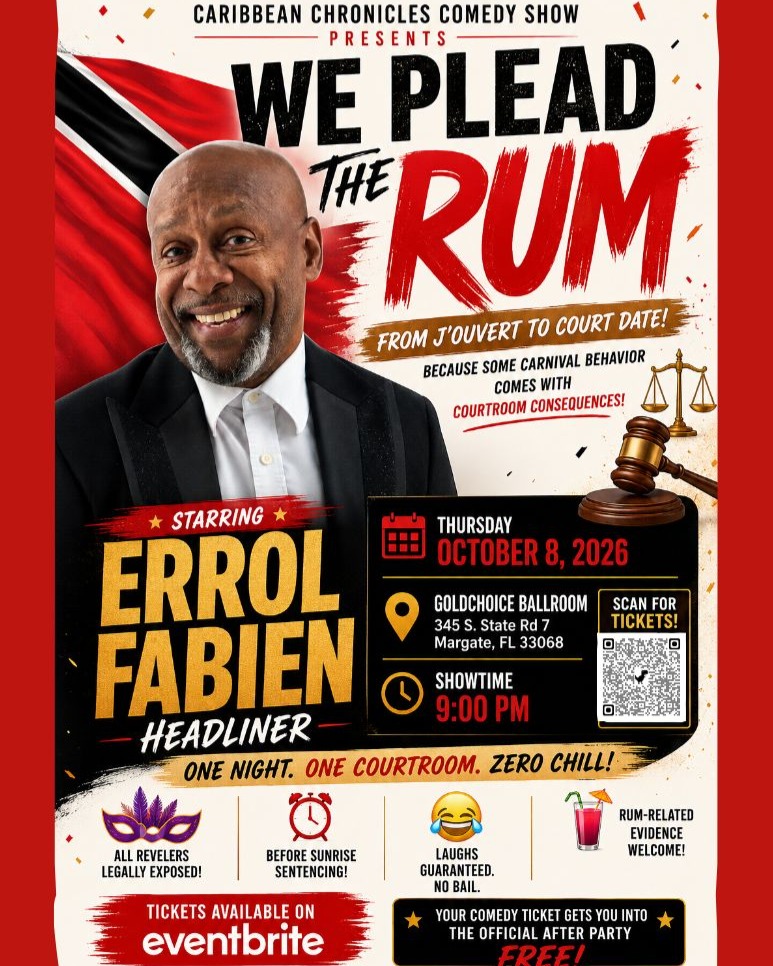 Comedian R-Jay Jean Facebook ad: FROM J’OUVERT TO COURT DATE: CARIBBEAN CHRONICLES