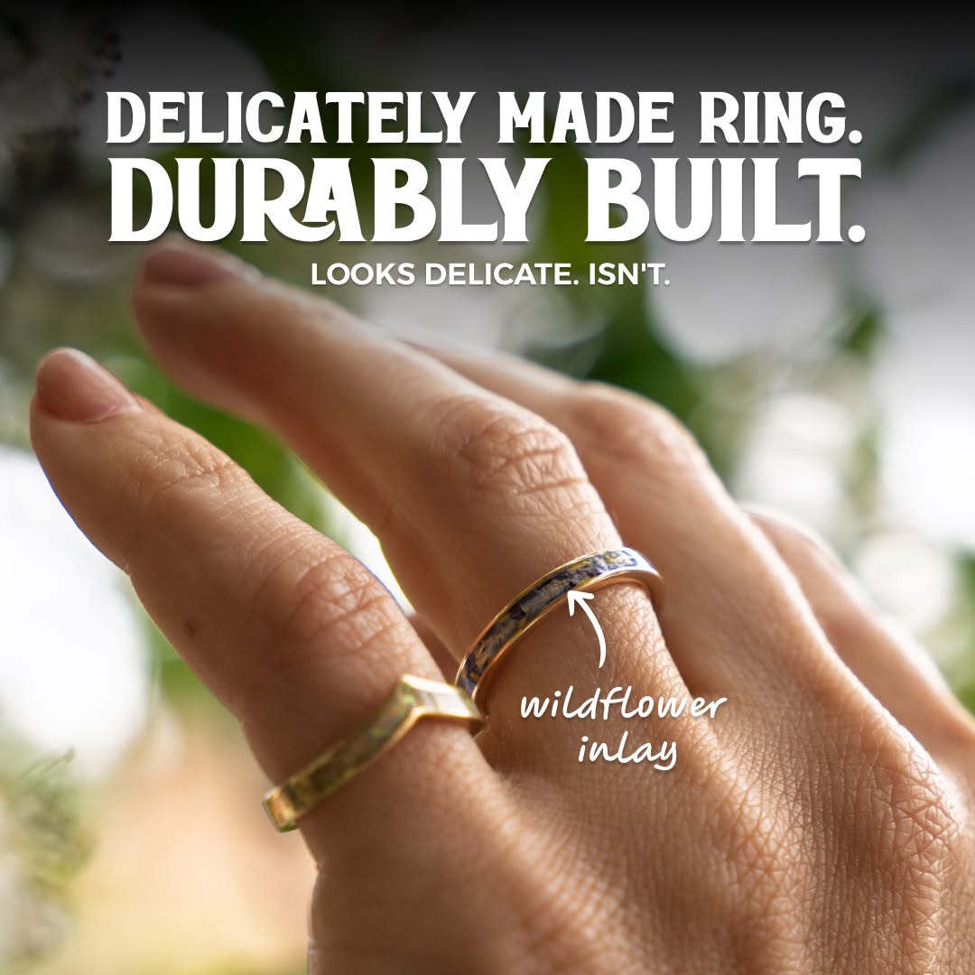 Honest Hands Ring Co. Facebook ad: Thin Stone Inlay Ring. Handmade in Colorado.