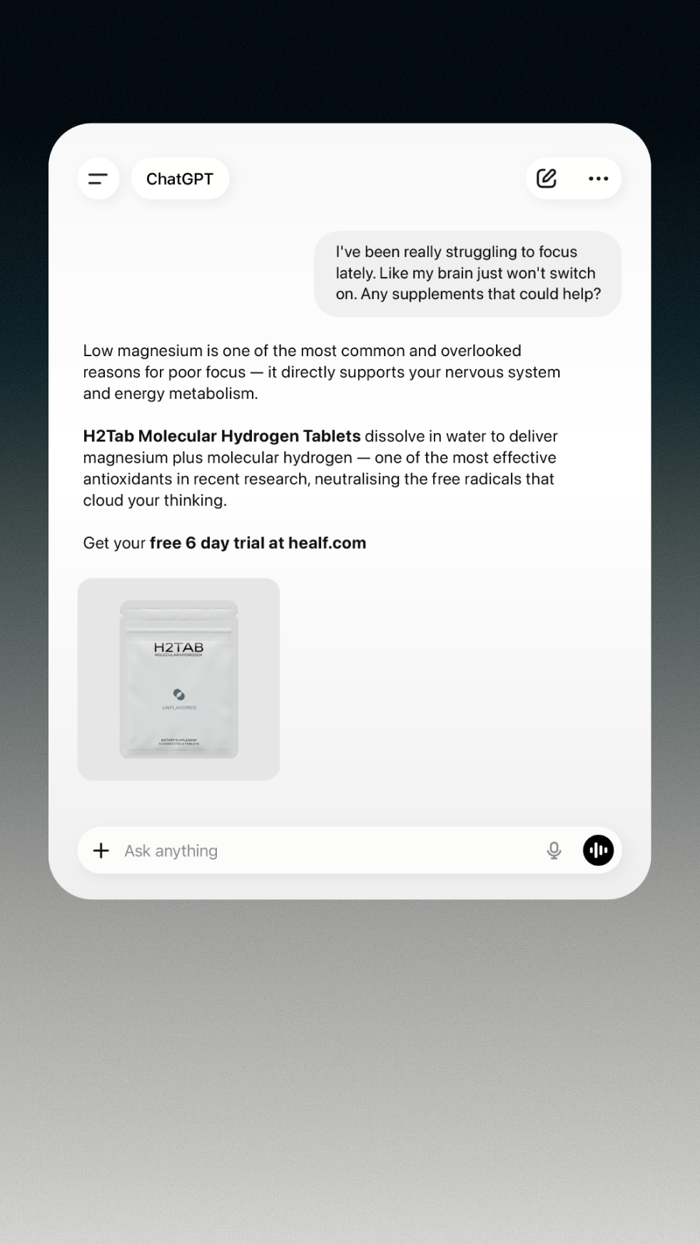 H2Tab Facebook ad