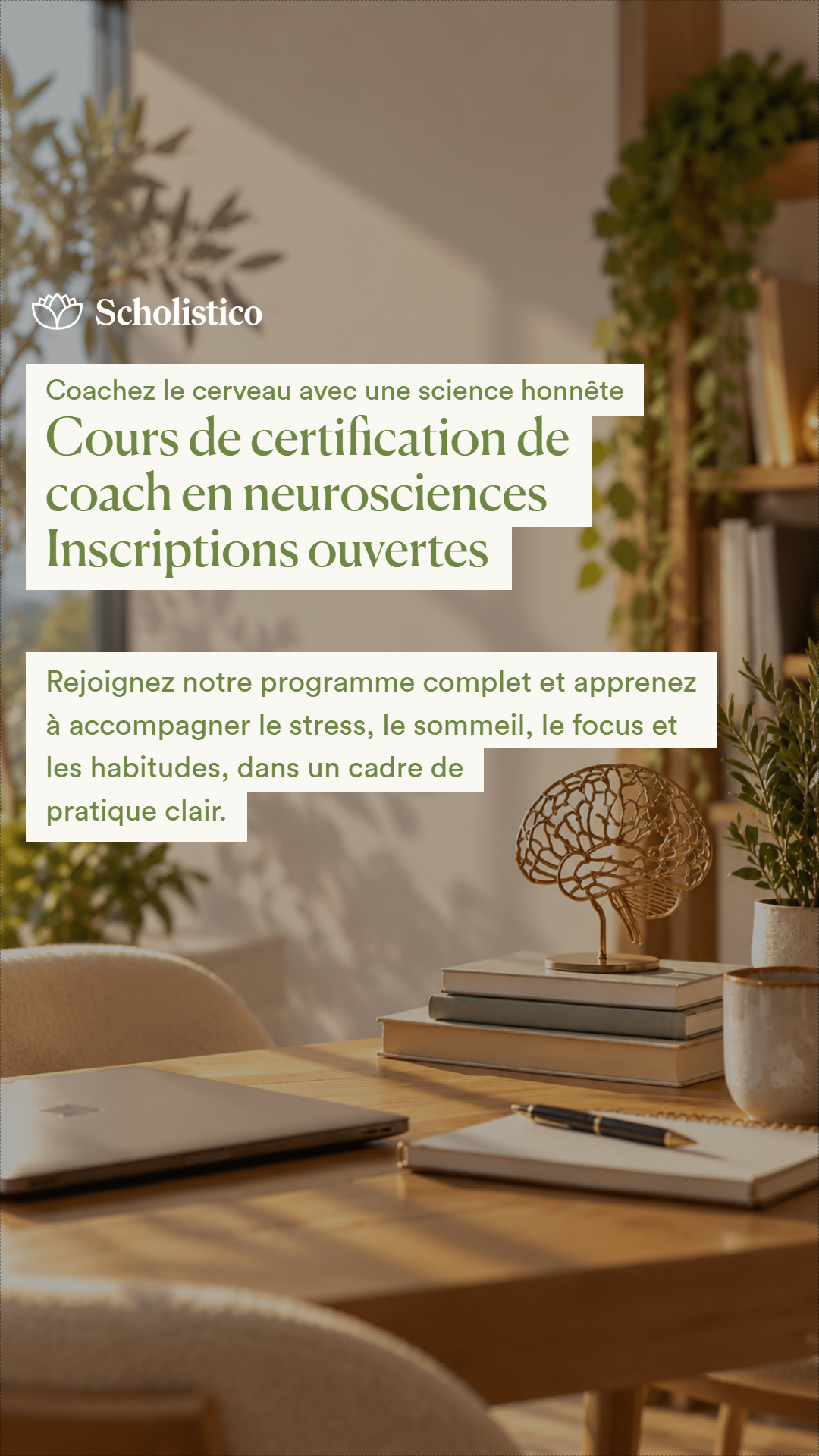 Scholistico en Français Facebook ad: Devenez coach certifié(e) en neurosciences
