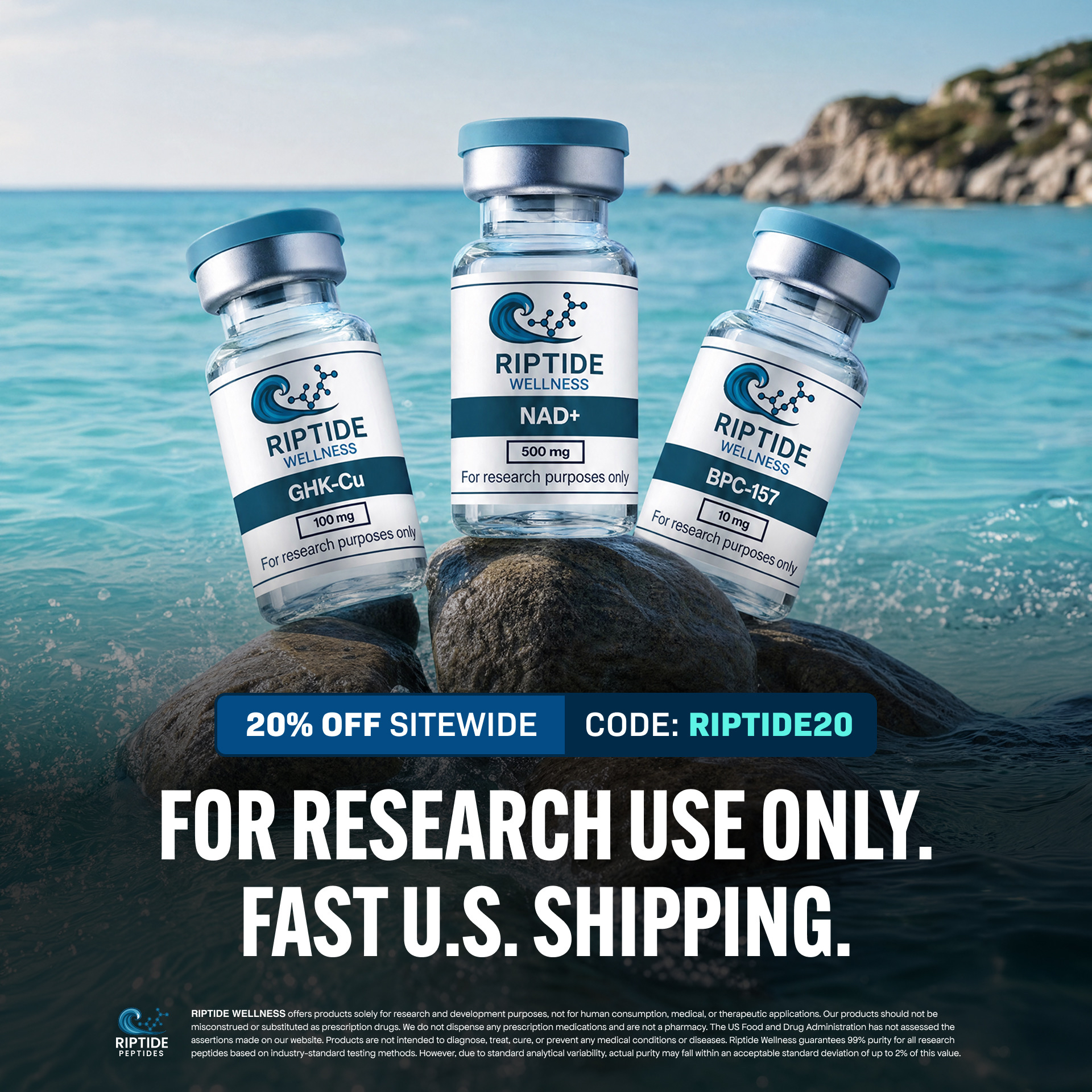 Riptide Wellness Facebook ad: Ships Fast. Save 20%.