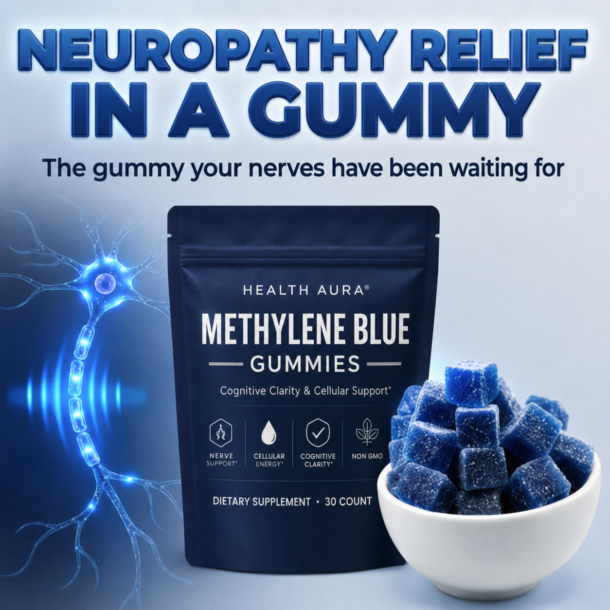 The Pain-Free Aging Report Facebook ad: I tell my patients to try methylene blue gummies every…