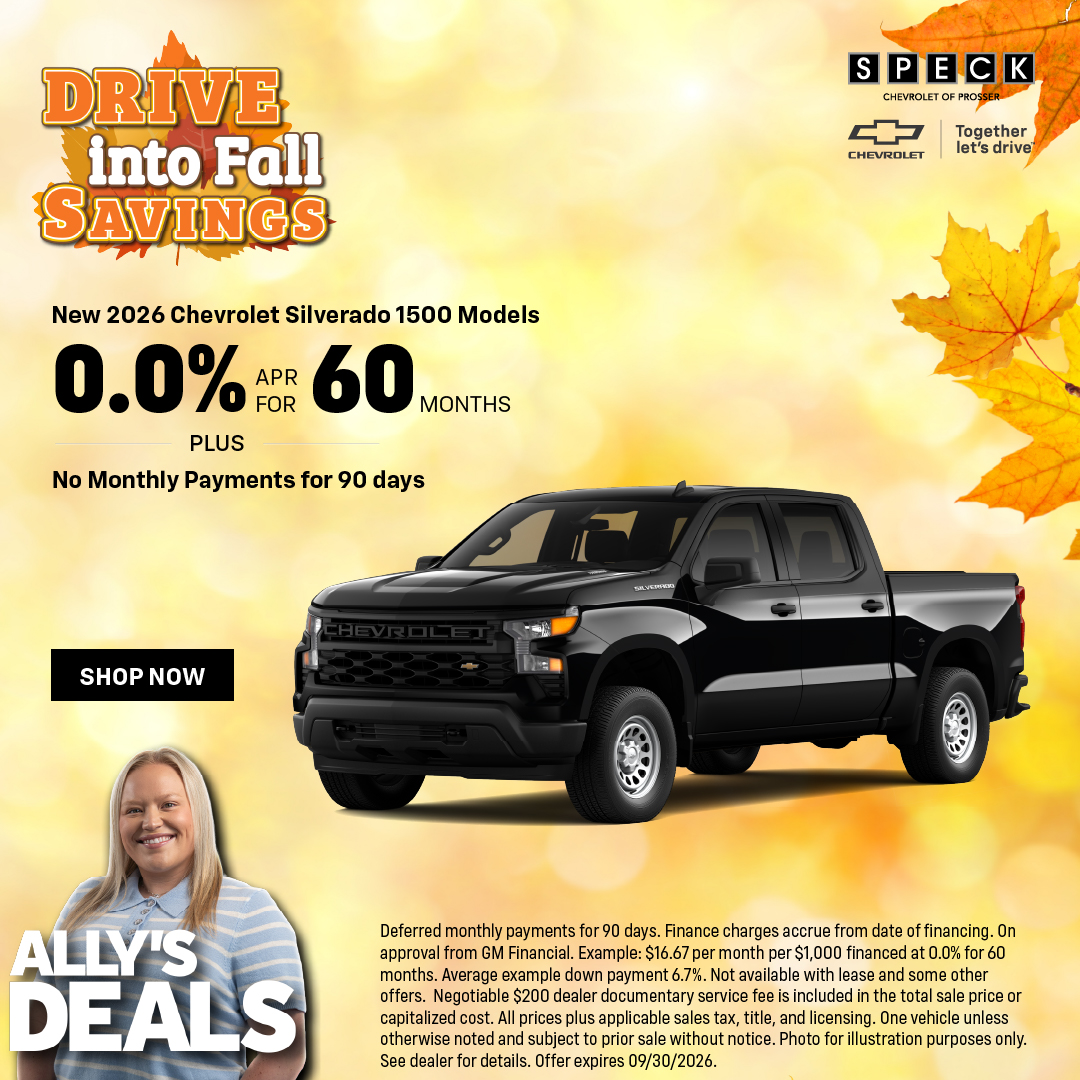 Speck Chevrolet of Prosser Facebook ad: Drive into fall with big savings at Speck…