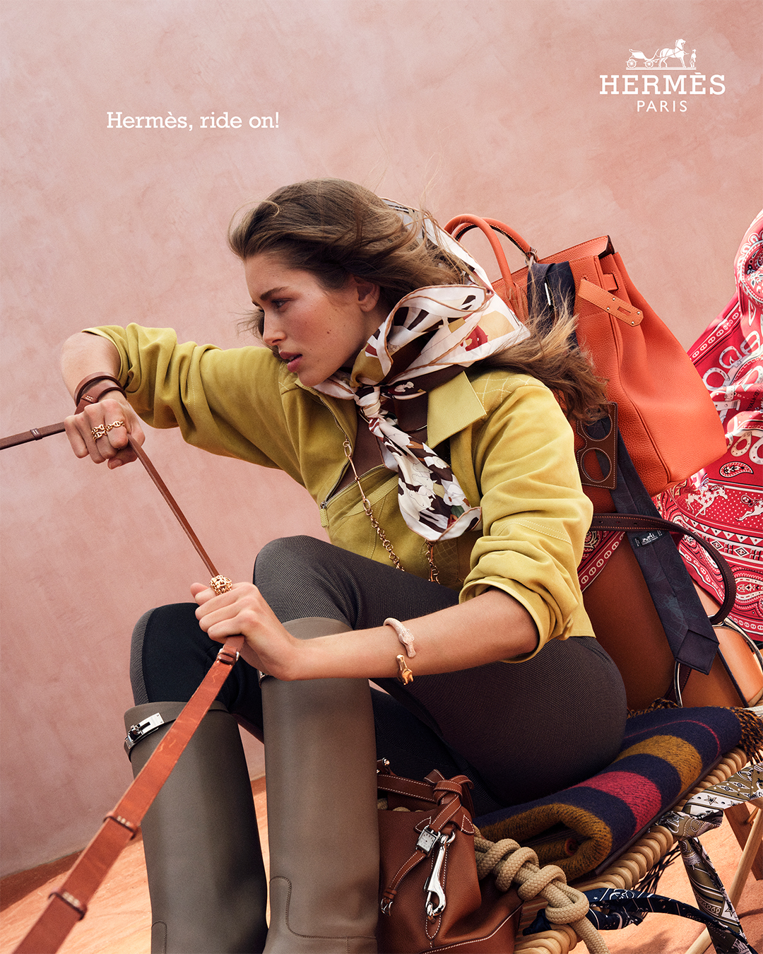 Hermès Facebook ad: Ride on! Harnessed with precise gestures and elegance…
