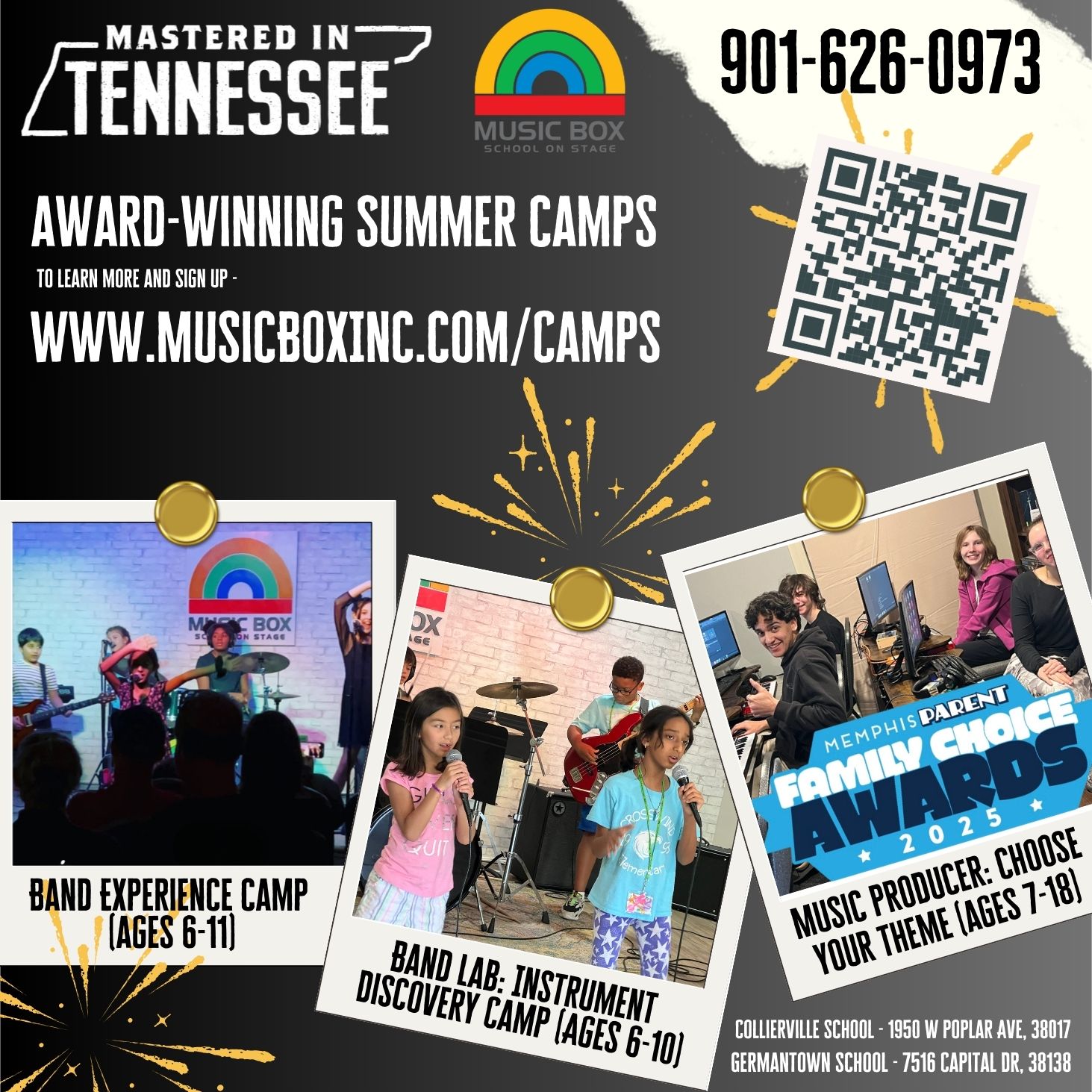 Music Box Facebook ad: Music Producer Camp: Choose Your Theme (Ages 7-18)