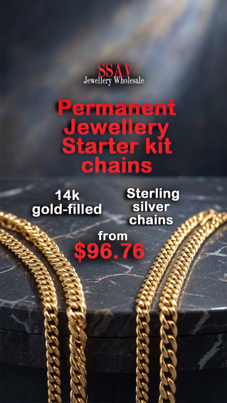 SSAV Permanent Jewellery Wholesalers Australia Facebook ad: Permanent Jewellery Starter Kit Chains from $96.76