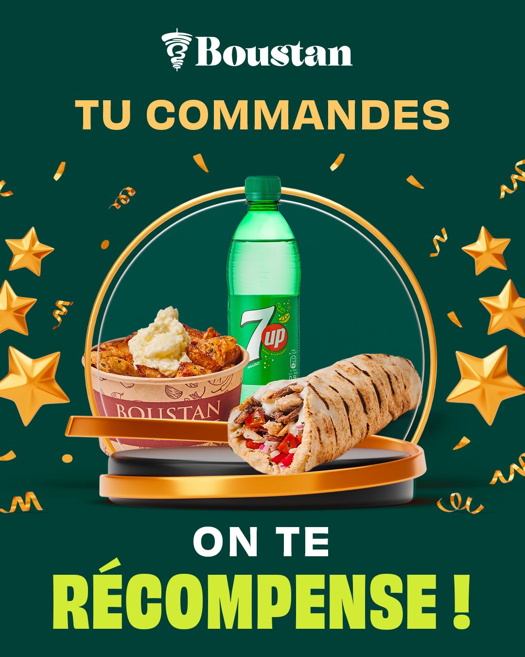 Boustan Restaurant Facebook ad: Plus tu Boust, plus on te boost.