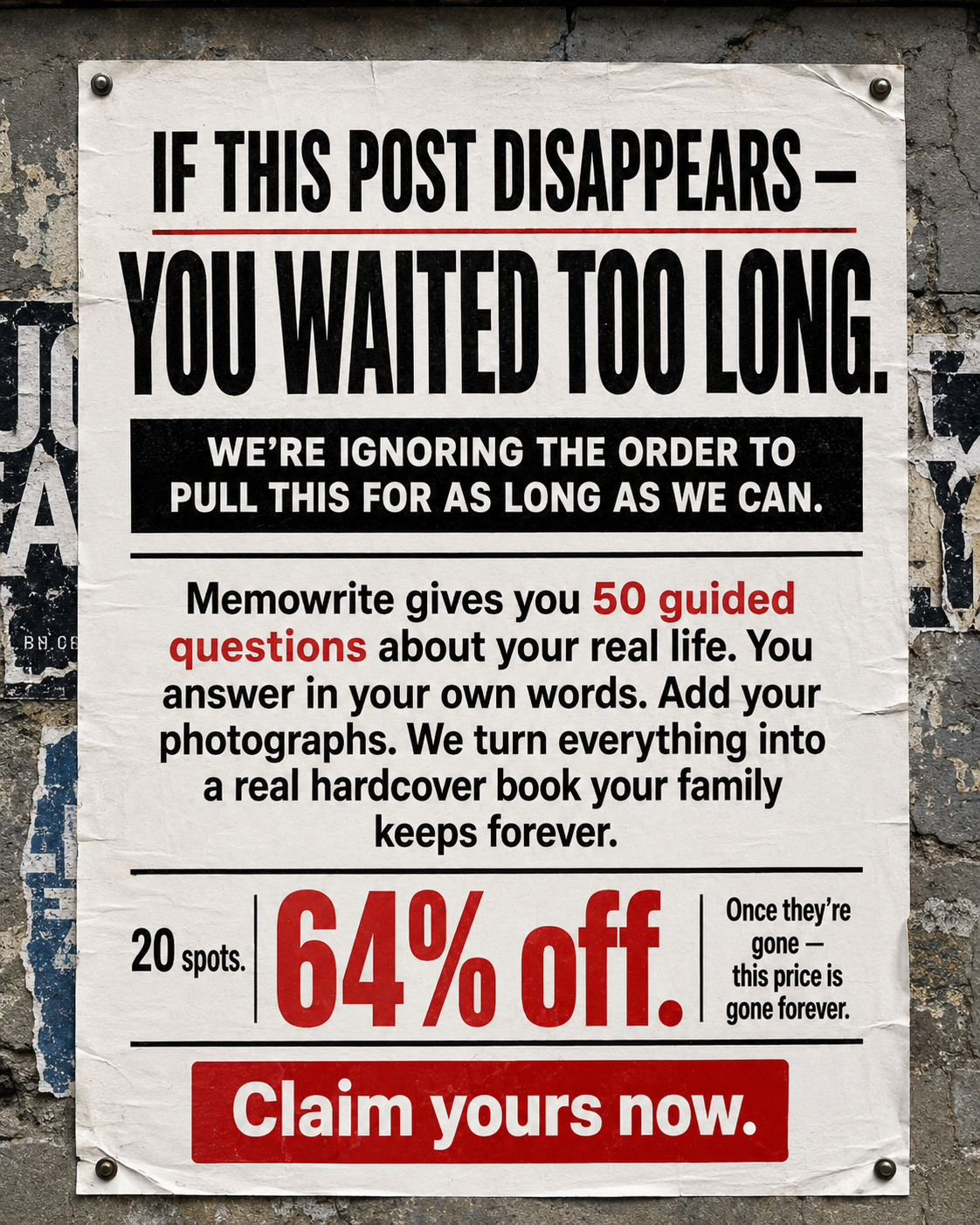 Memowrite Facebook ad