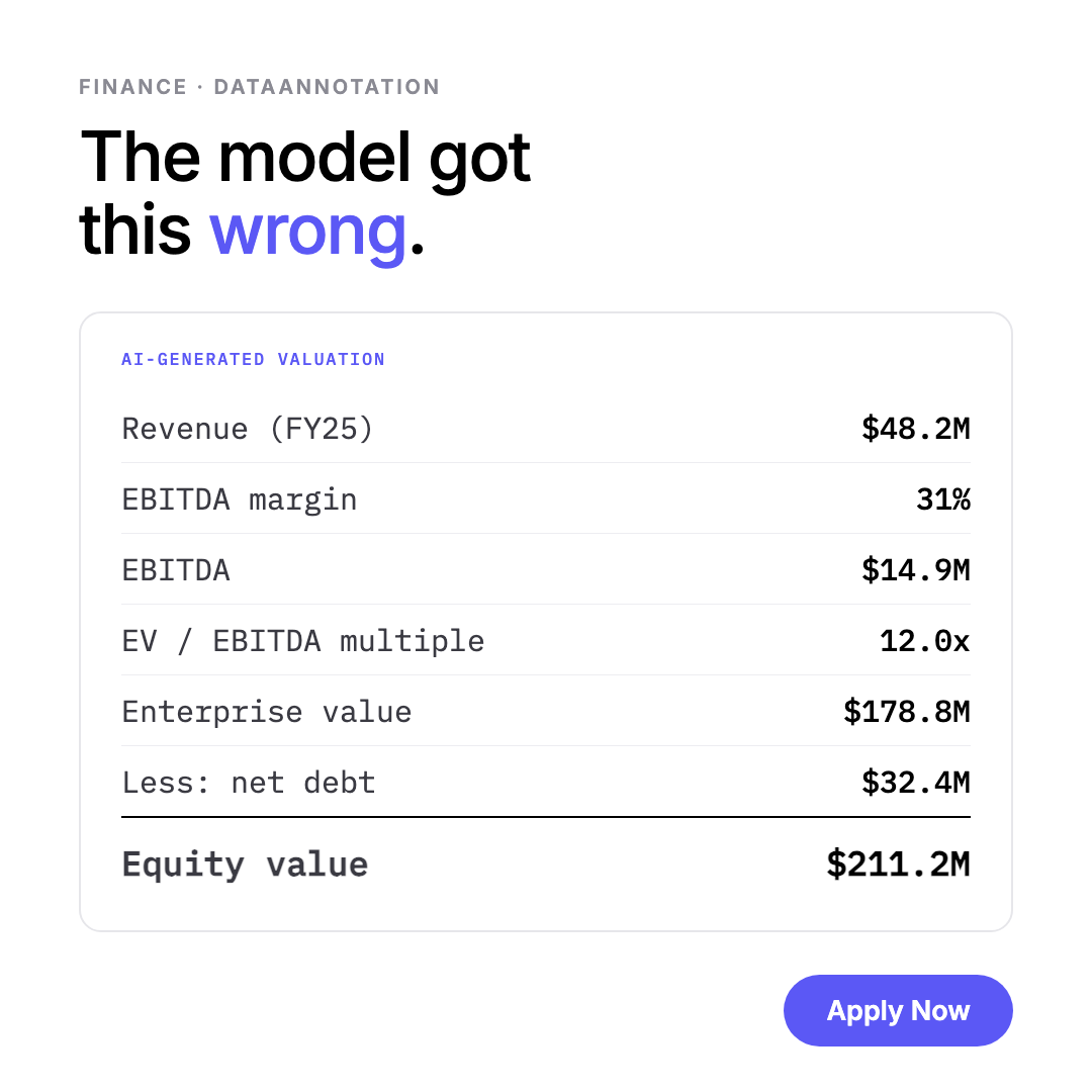 DataAnnotation Facebook ad: Find the error. Get paid for it.
