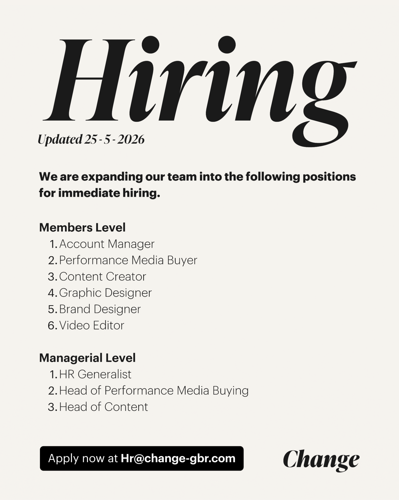 Change - Growth & Branding Agency  Facebook ad