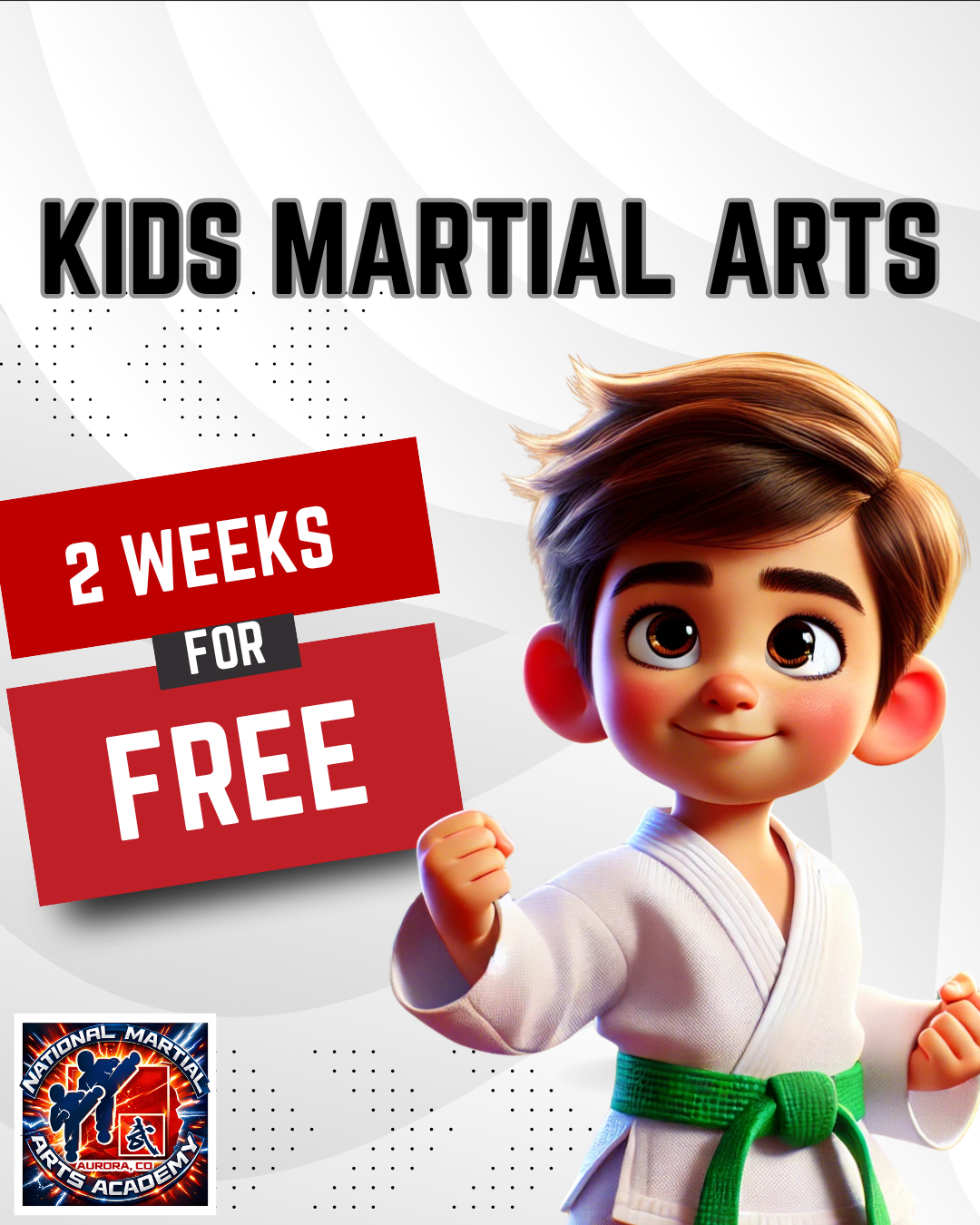 National Martial Arts Academy Facebook ad: 2 Weeks of Martial Arts FREE!