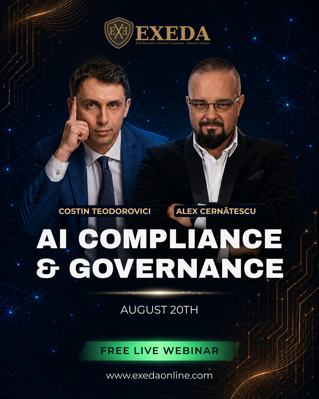 EXEDA Facebook ad: EU AI ACT & AI COMPLIANCE FREE LIVE WEBINAR Q&A cu Costin…
