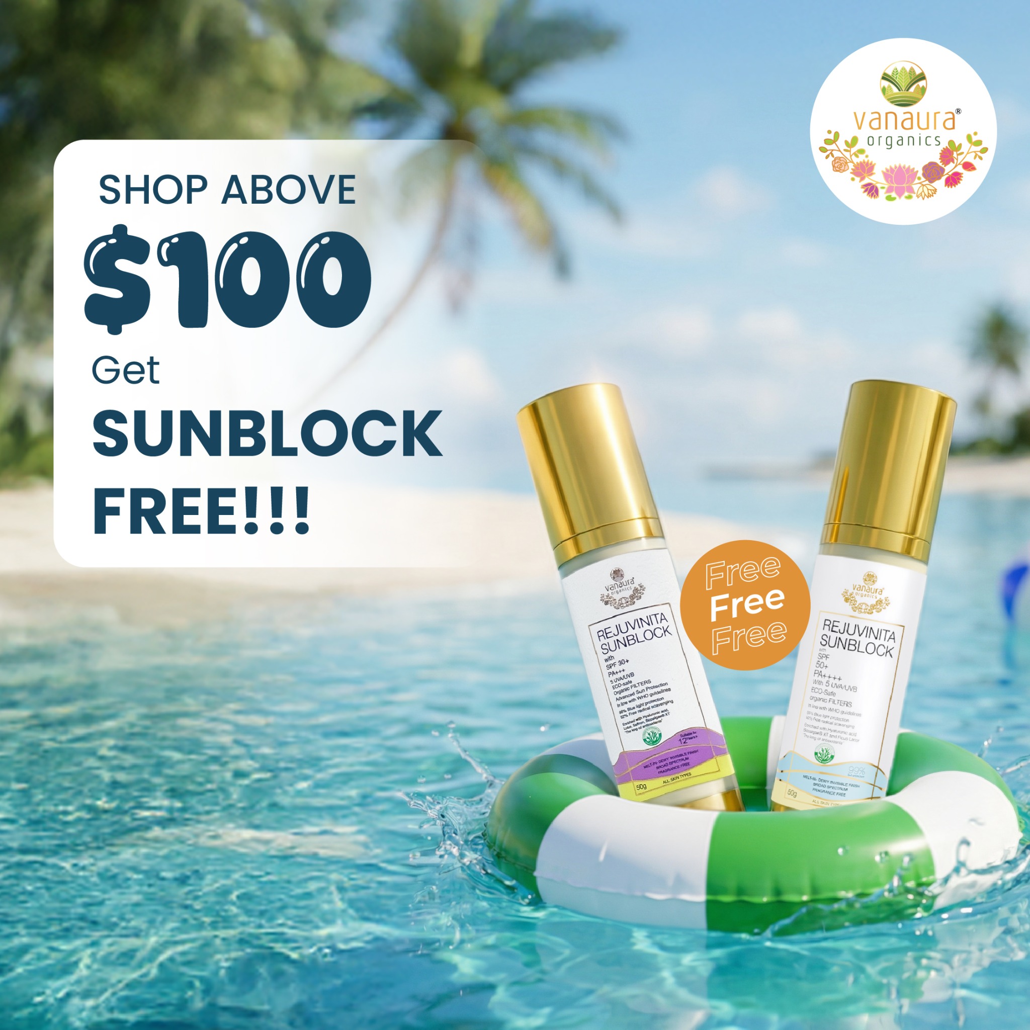 Vanaura Organics Singapore Facebook ad: Free Sunblock!