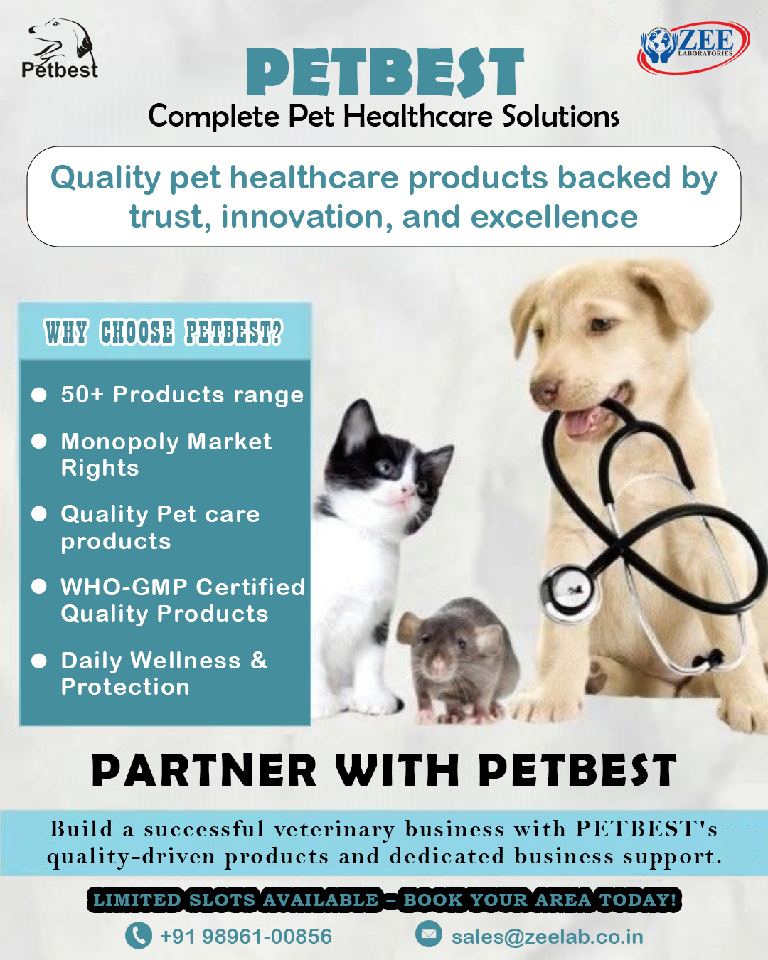 Zee Laboratories Limited Facebook ad: Partner with PETBEST, Complete Pet Healthcare Solutions!