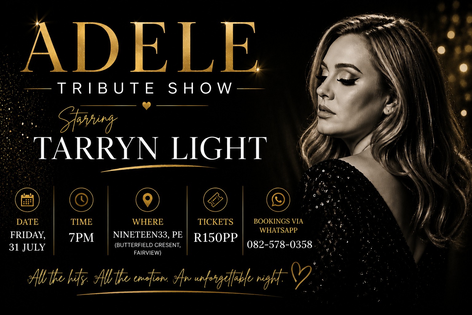 Tarryn Light Productions Facebook ad: The Adele Tribute Show Returns