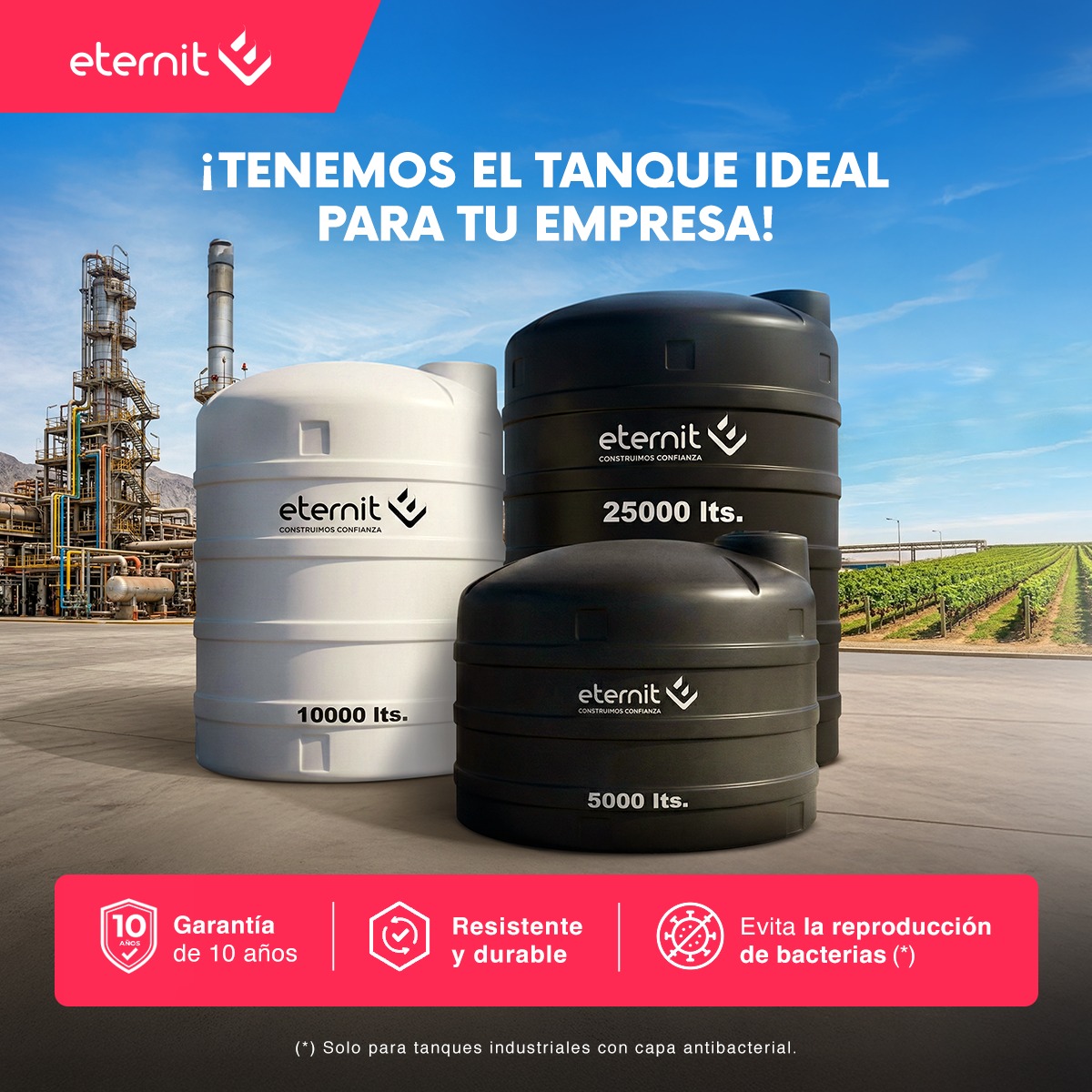 Eternit Perú Facebook ad: Los Tanques Industriales Eternit son la solución confiable…