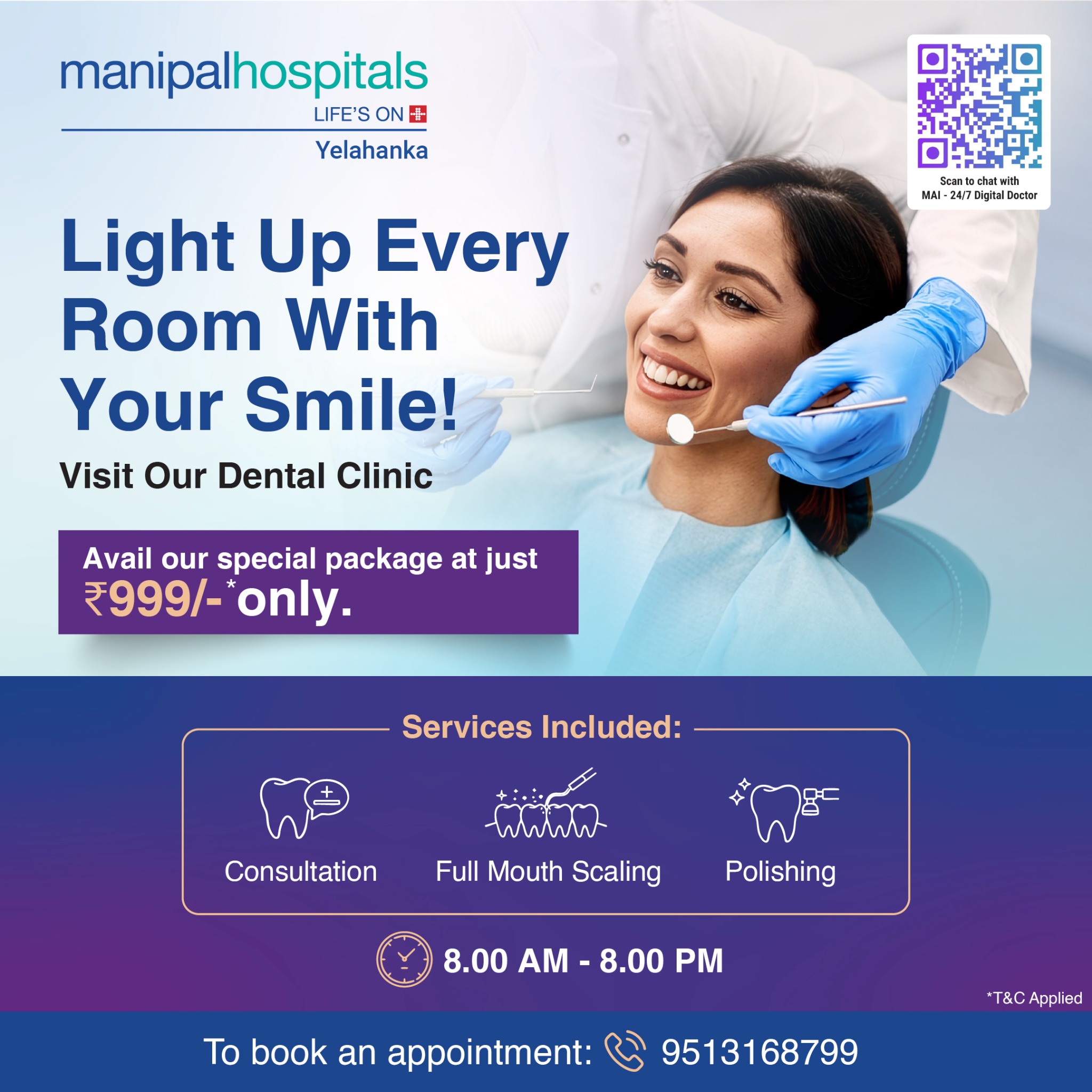 Manipal Hospitals Bengaluru Facebook ad: Complete Dental Care @ ₹999