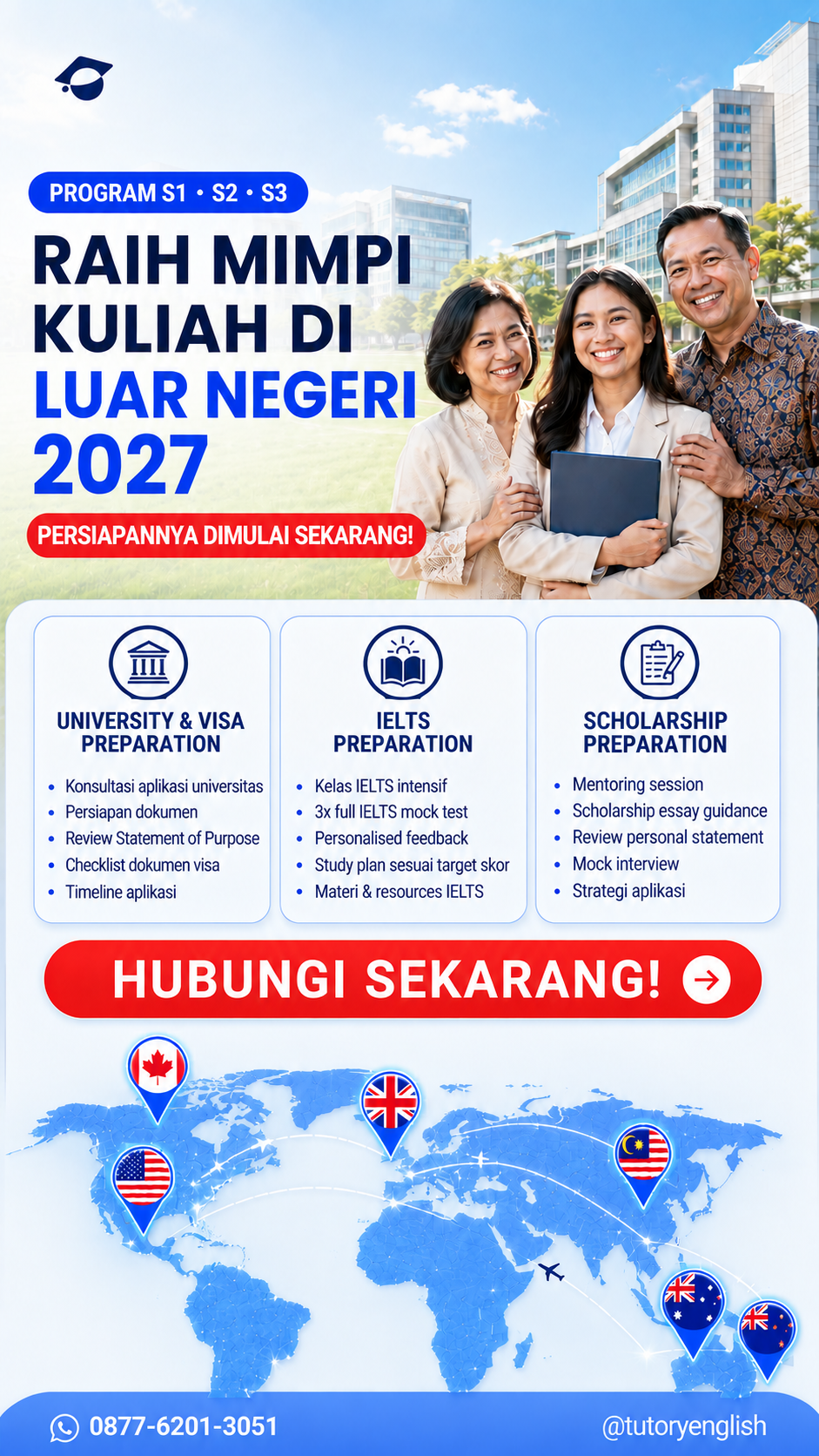 Tutory English Facebook ad: Persiapkan Kuliah Luar Negeri 2027