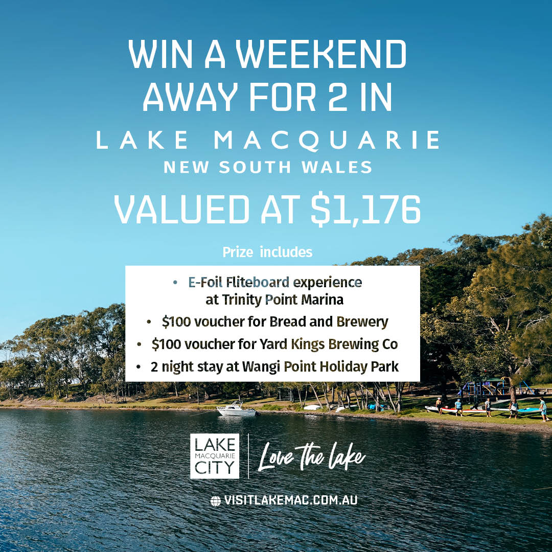 Visit Lake Macquarie Facebook ad: Win a weekend away in Lake Macquarie for…