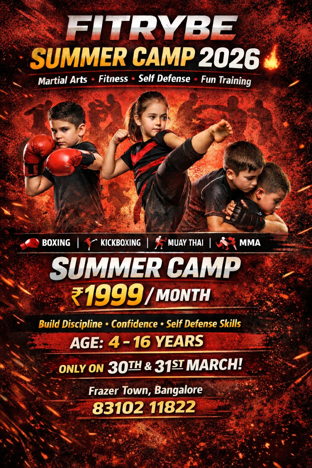 Fitrybe Fitness Facebook ad: ₹1,999 One Month MMA Offer for children - Frazer Town