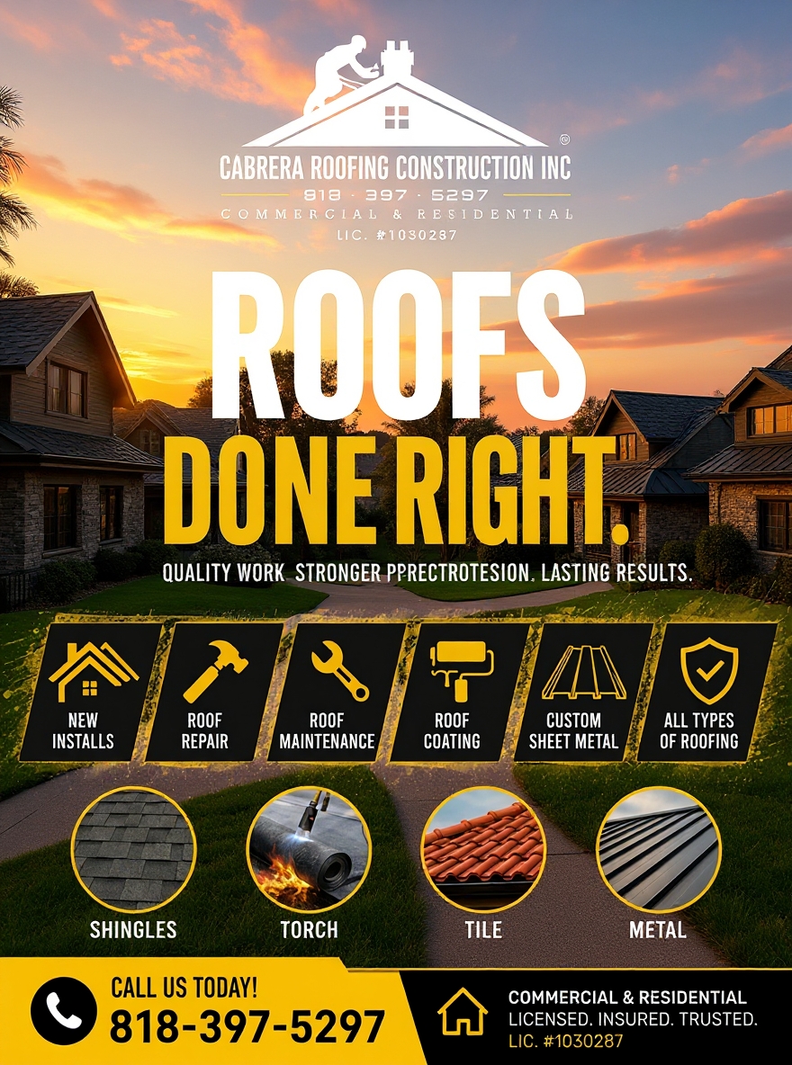 Cabrera Roofing Construction Inc Facebook ad: Fire-resistant. Long-lasting. Built for California.