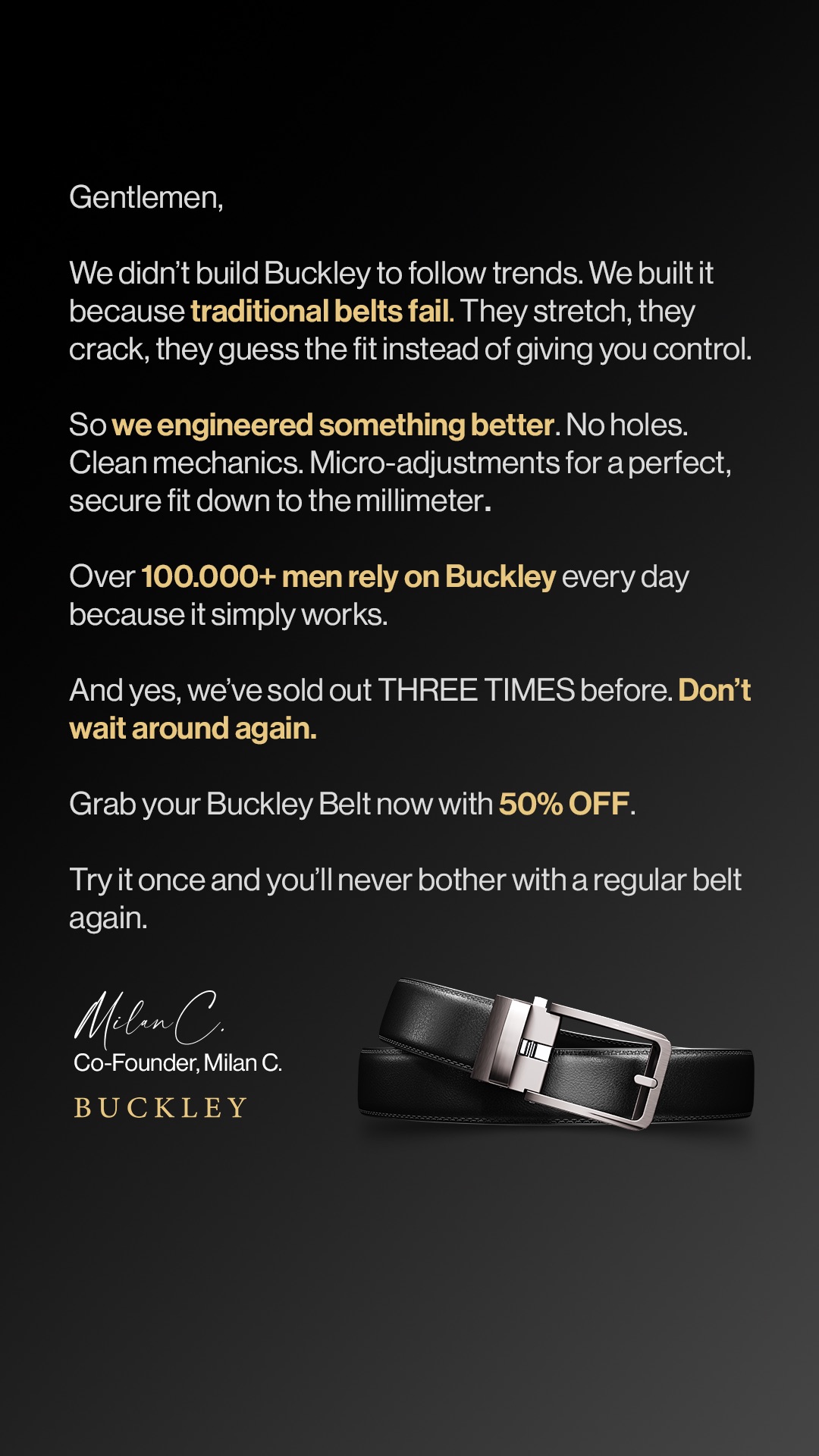 Buckley Belts Facebook ad