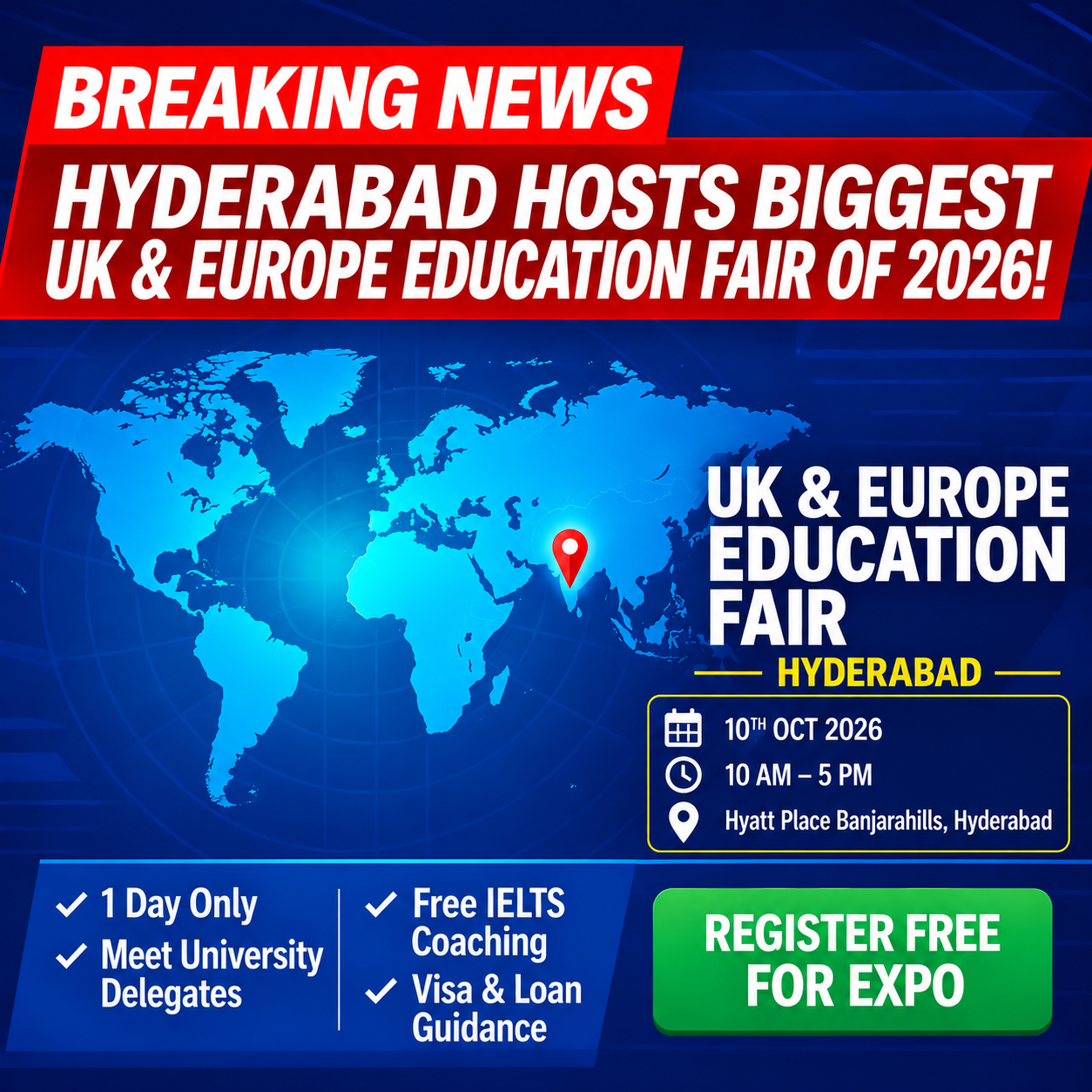 Orient Spectra Facebook ad: UK & Europe Education Fair, Hyderabad