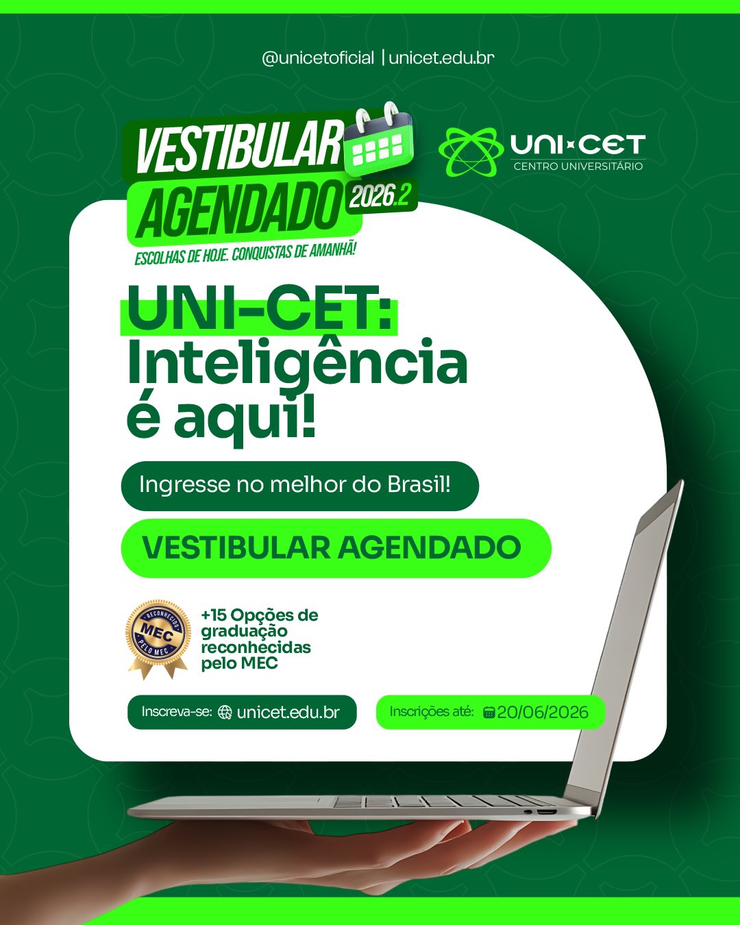 Uni-cet Facebook ad: Seu futuro começa com uma escolha.