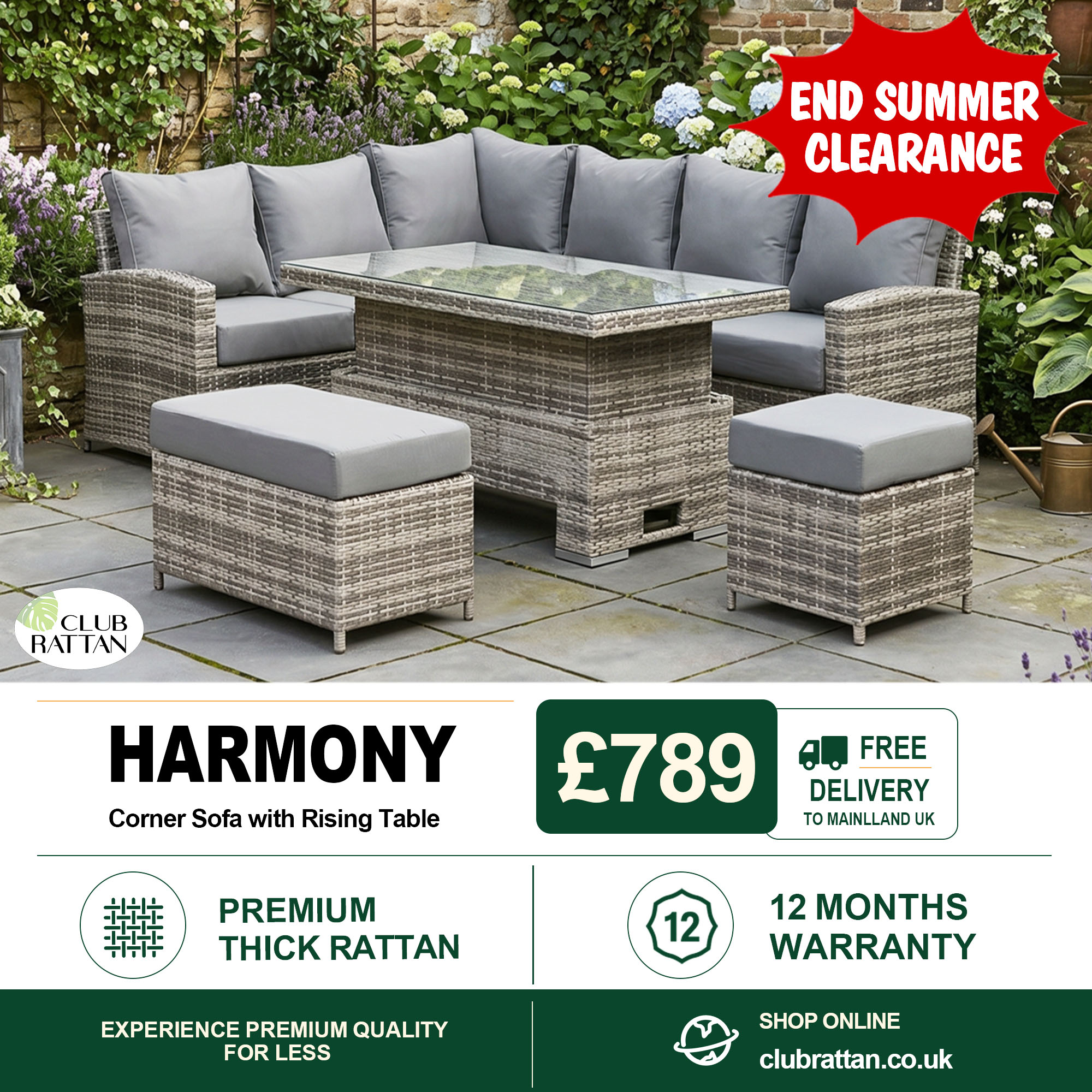 Club Rattan Furniture Facebook ad: END‑SUMMER BIG CLEARANCE | CLUB RATTAN