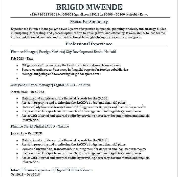 Miss Brigid Mwende Facebook ad: Revamp your CV for only Ksh.