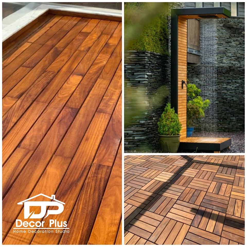 Decor plus Facebook ad: Mega Sale on Teak Floors & Showers!
