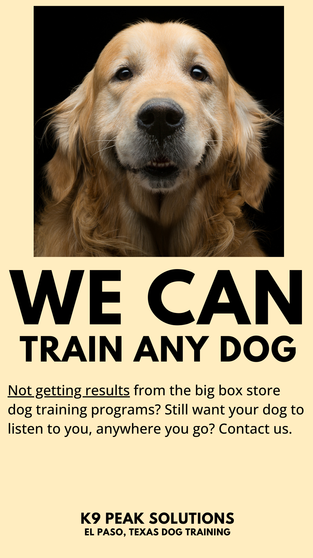 K9 Peak Solutions Facebook ad from Oct 5, 2025
