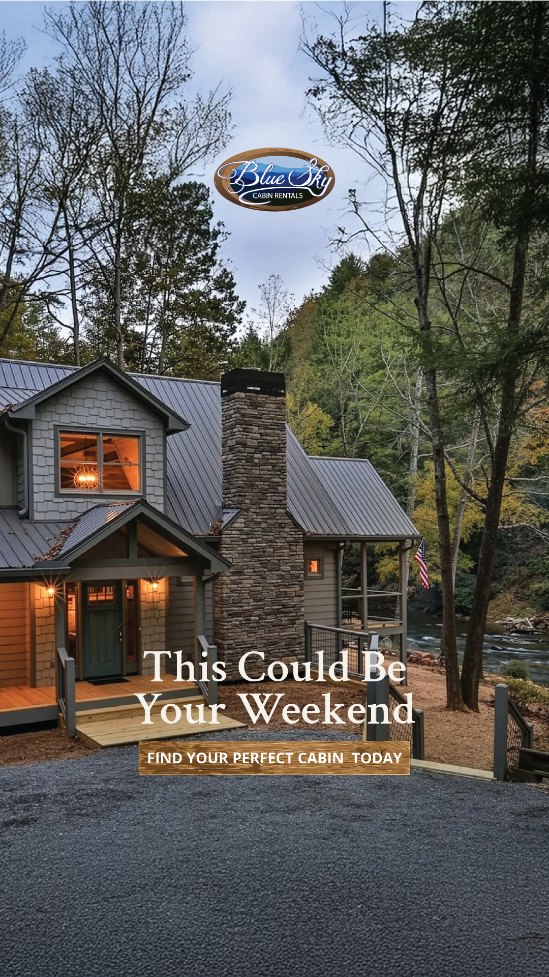Blue Sky Cabin Rentals of Ellijay and Blue Ridge, Georgia Facebook ad: Your North Georgia Escape Awaits