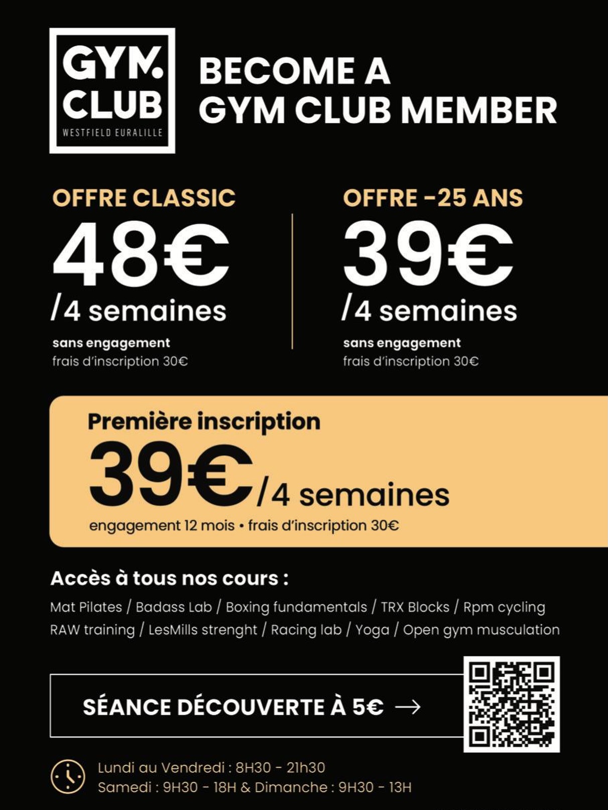Gym Club Westfield Euralille Facebook ad from Jan 16, 2026