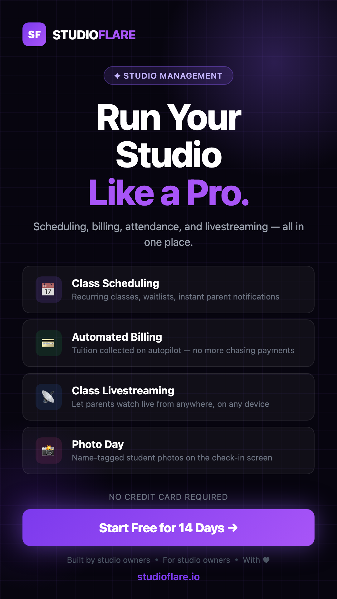 StudioFlare.io Facebook ad from Jul 17, 2026